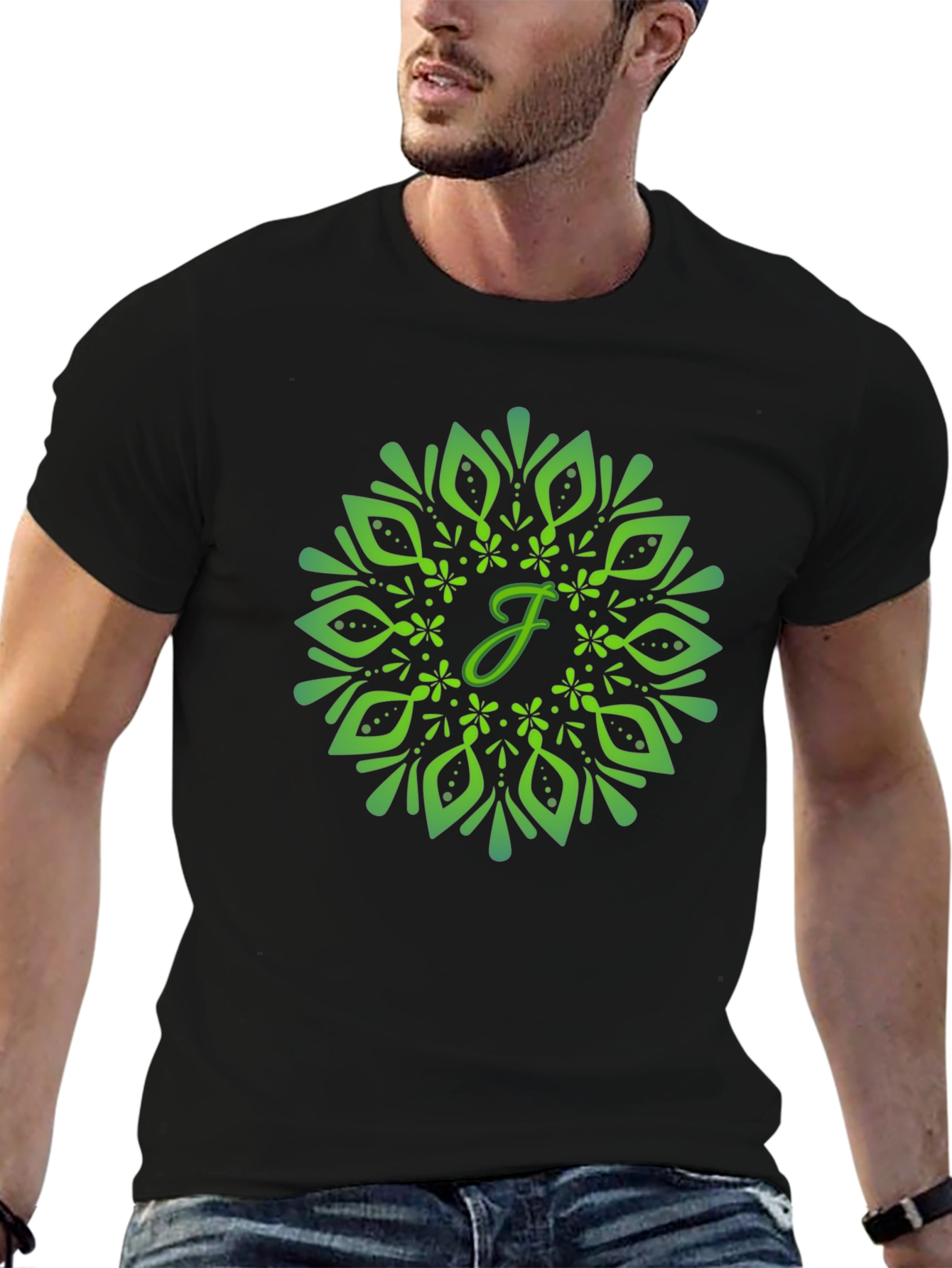 Green Mandala Initial T-Shirt
