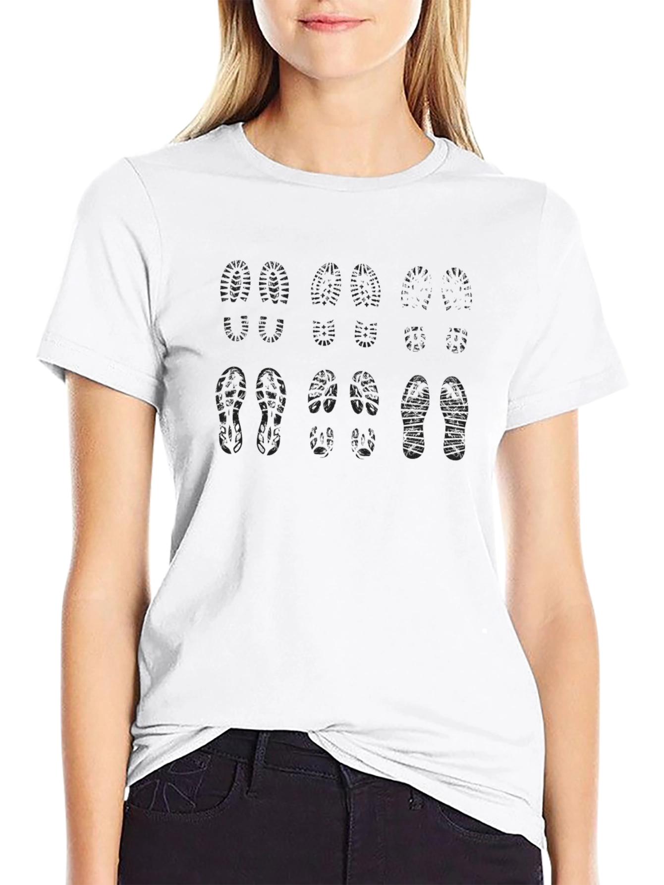 Footprint Pattern Black T-Shirt
