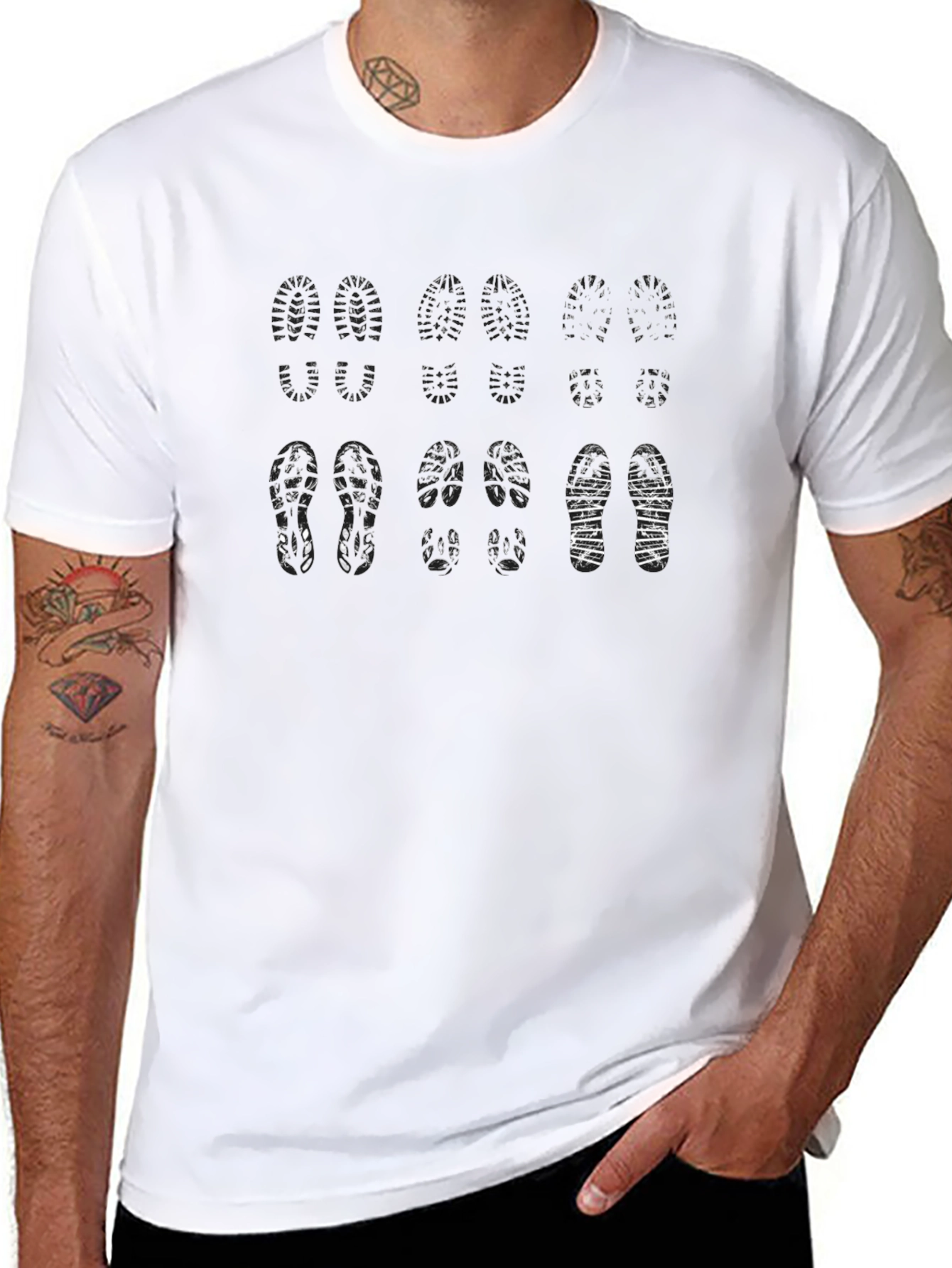 Footprint Pattern Black T-Shirt