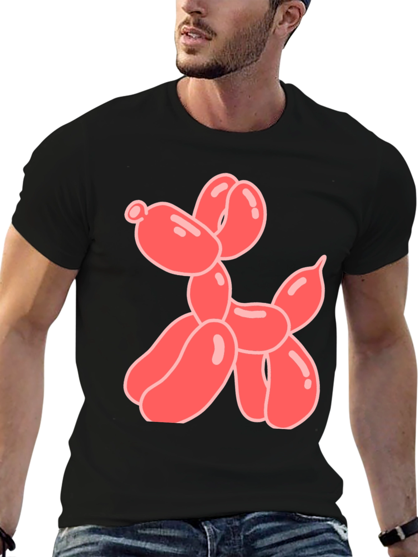 Black T-Shirt with Balloon Dog Graphic