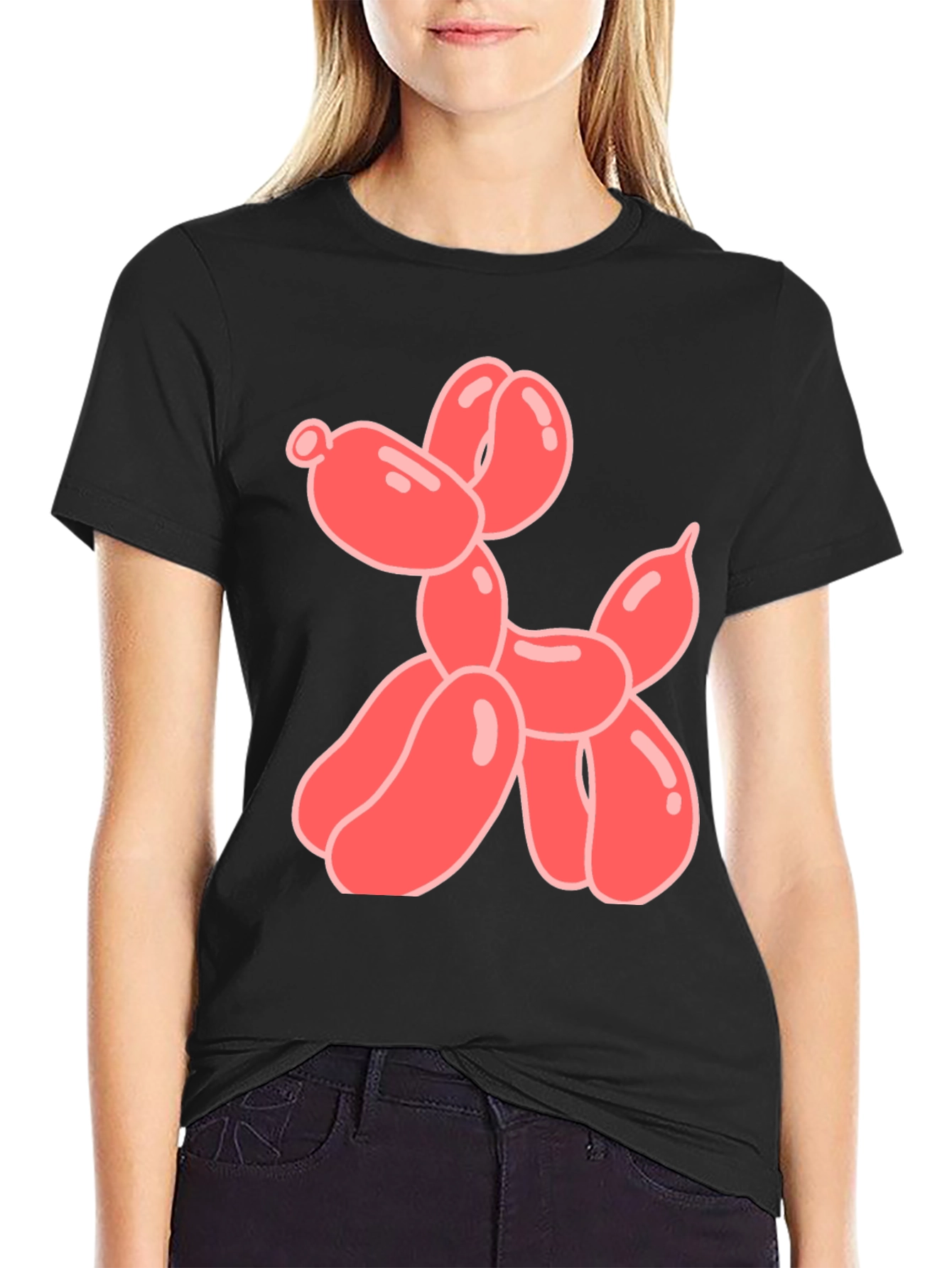 Black T-Shirt with Balloon Dog Graphic