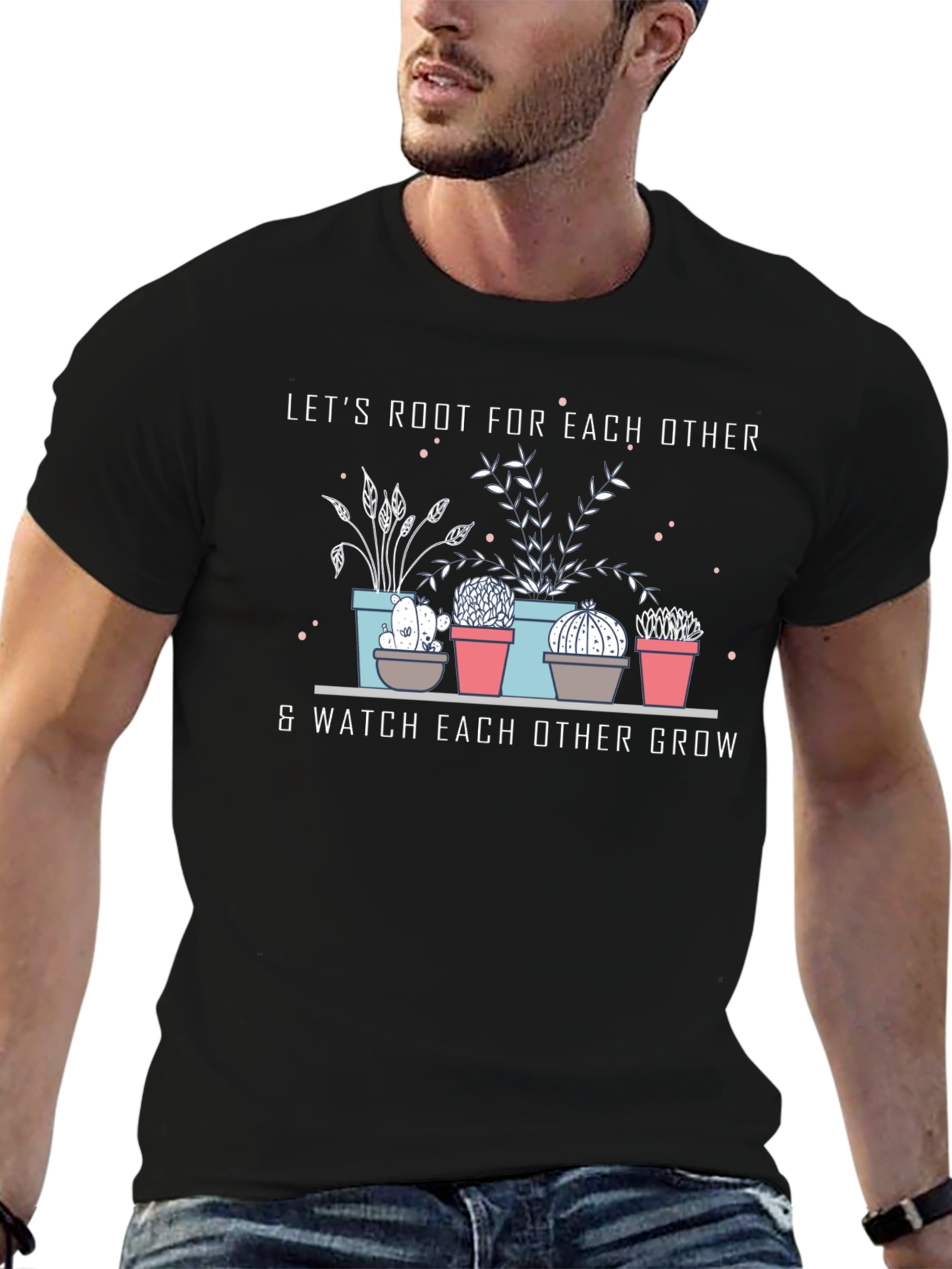 Lets Root For Each Other Black Graphic T-Shirt