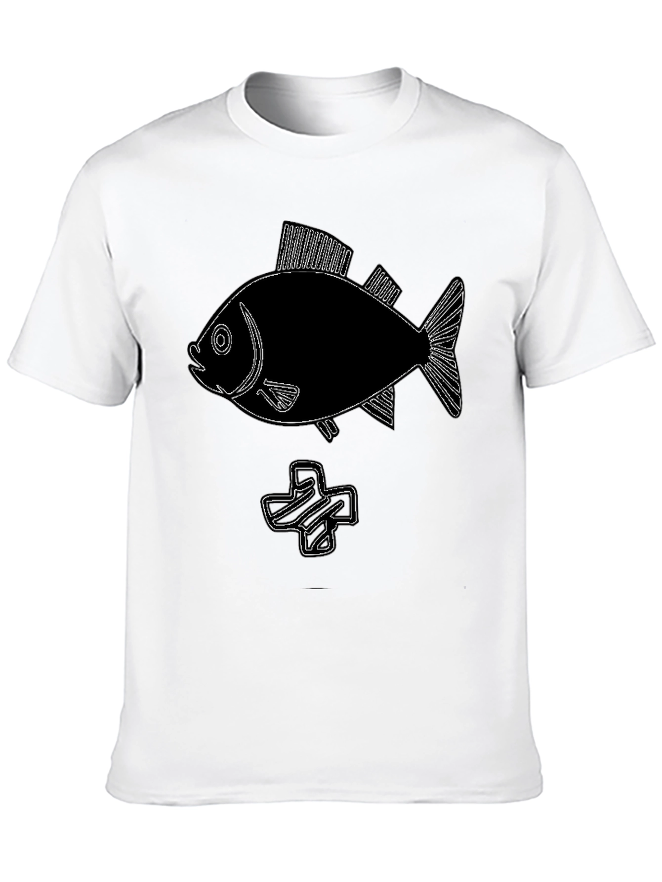 Black Tee with Fish & Plus Sign Graphic