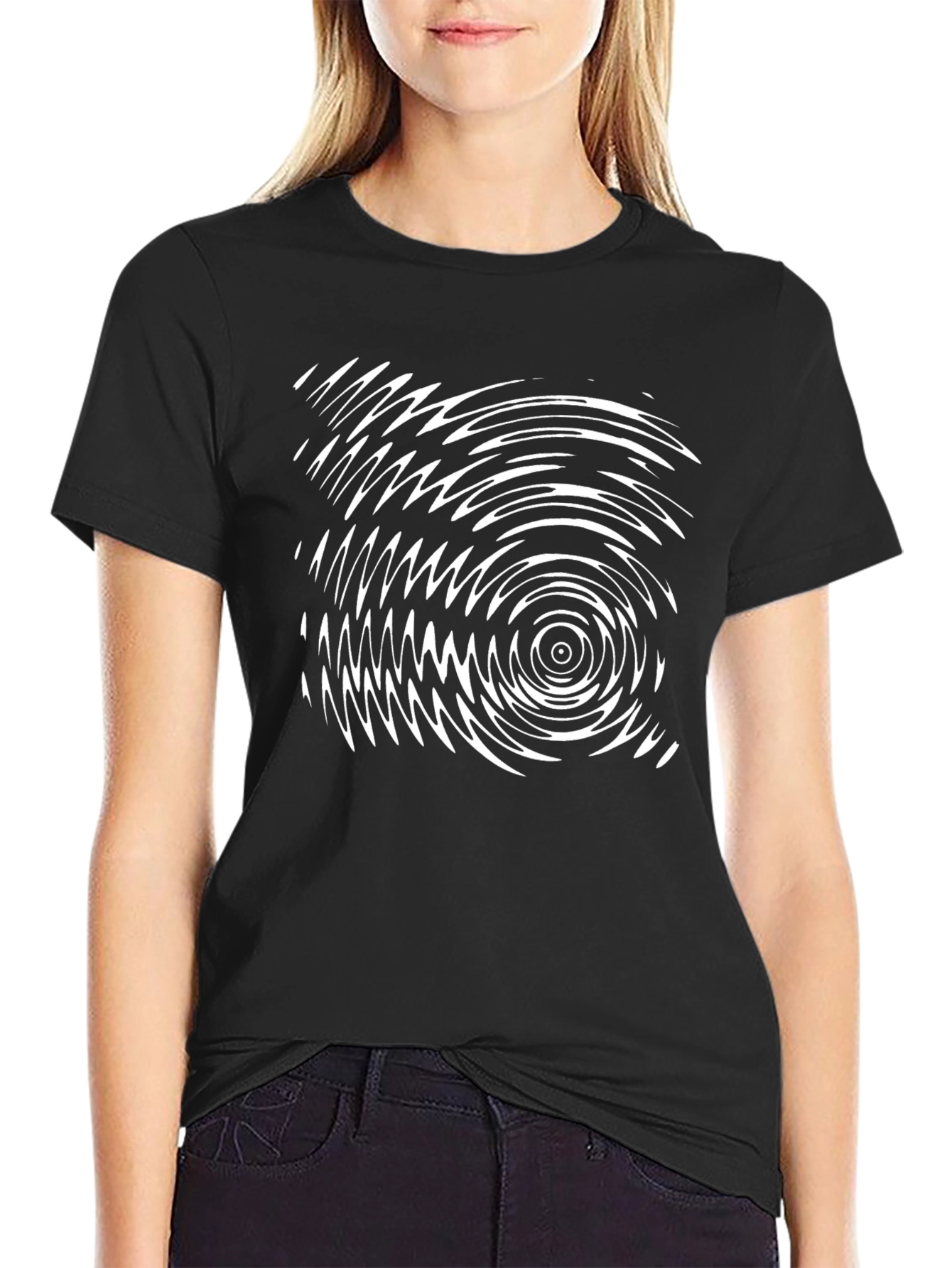 Abstract Ripple Design Black T-Shirt