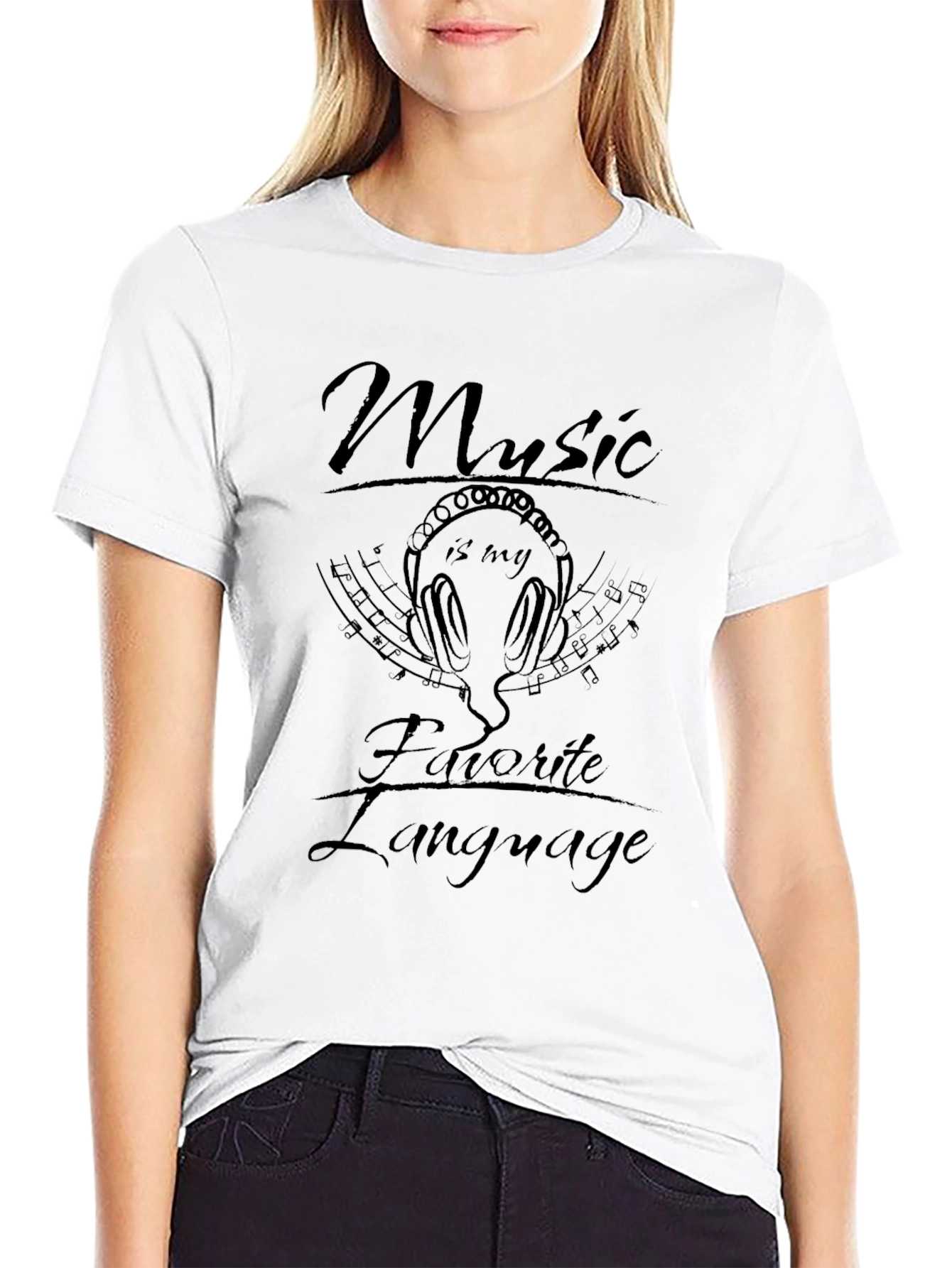 Music is My Favorite Language Black T-Shirt