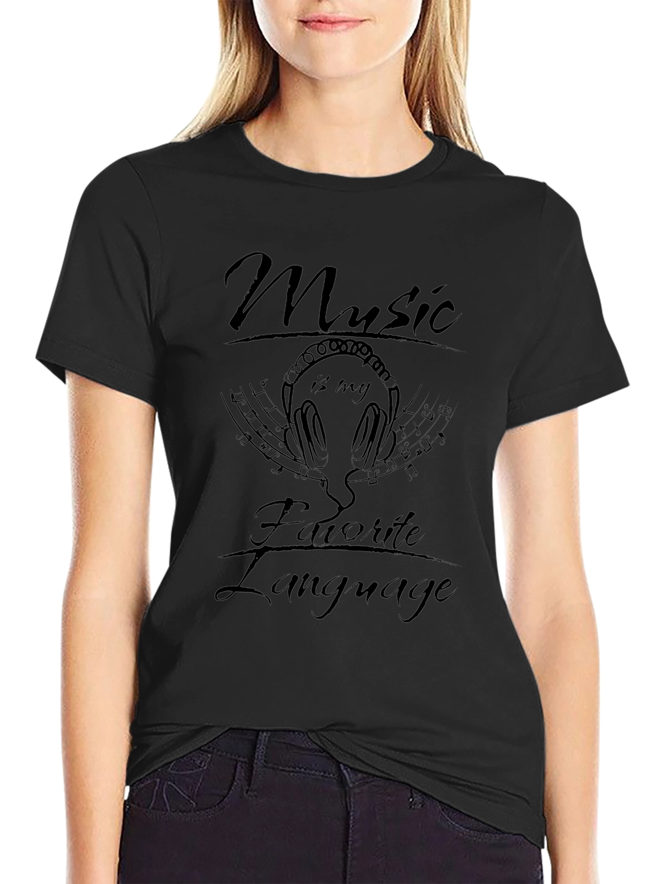 Music is My Favorite Language Black T-Shirt