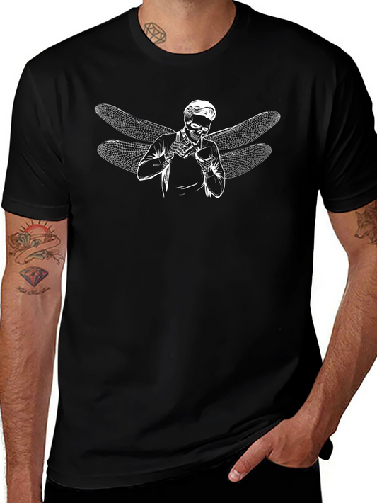 Dragonfly Skull Graphic Black T-Shirt