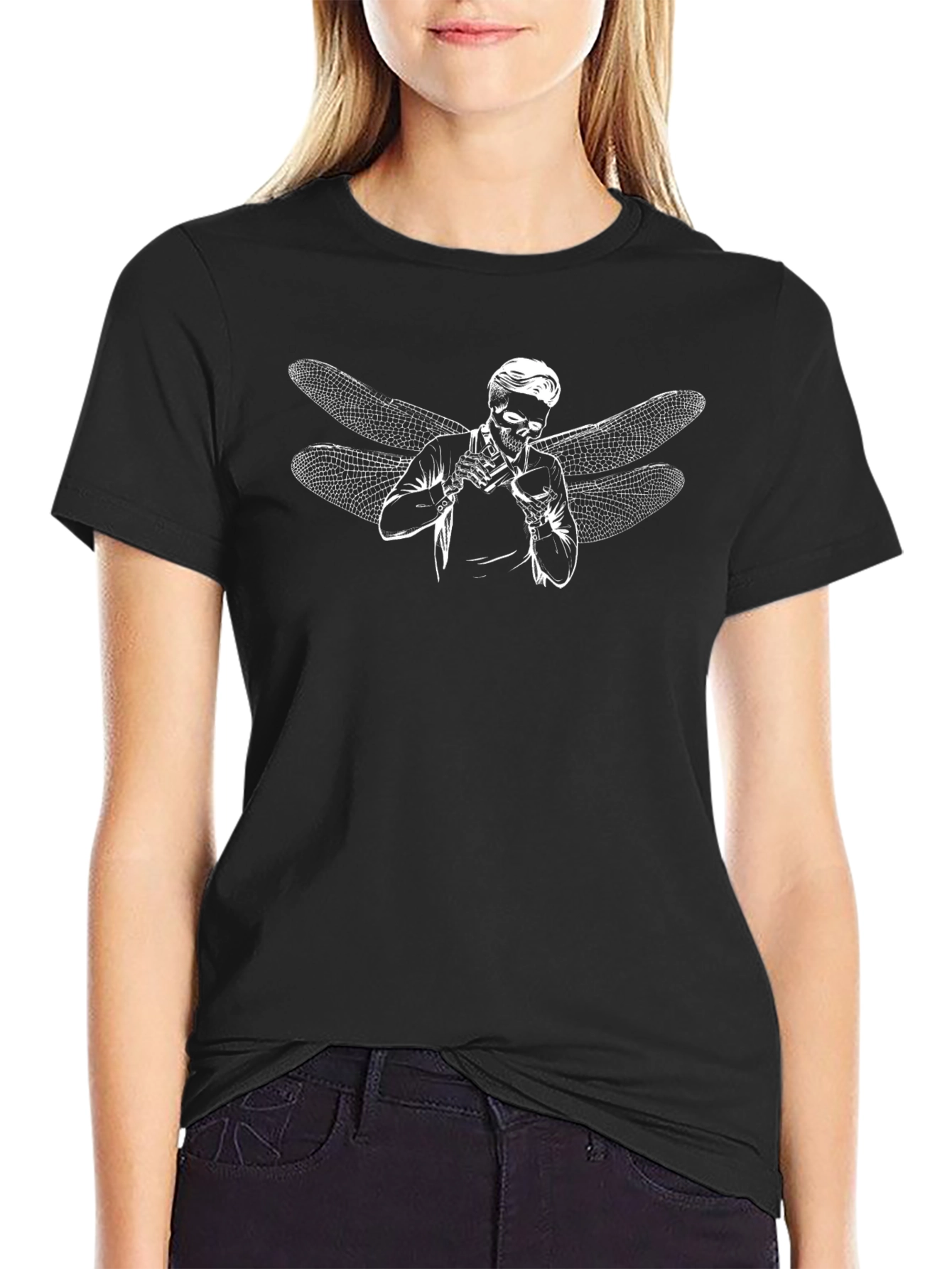 Dragonfly Skull Graphic Black T-Shirt