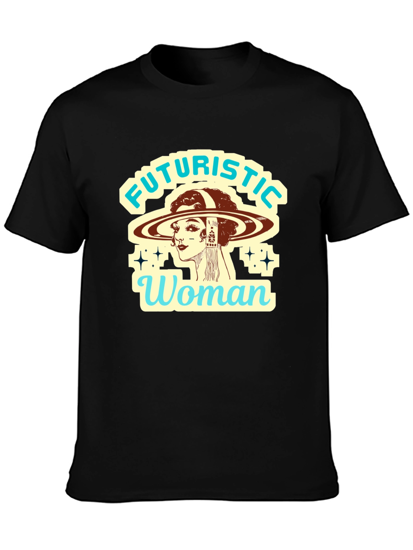 Futuristic Woman Graphic Tee - Retro Sci-Fi Style
