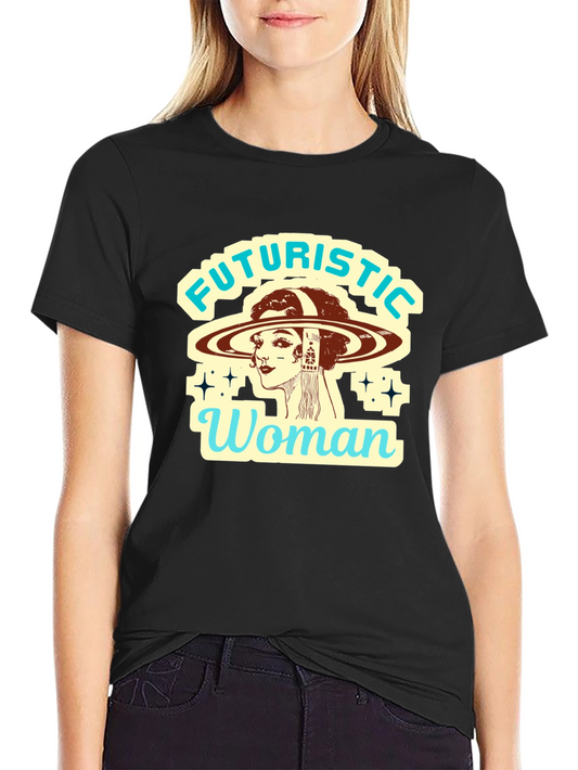 Futuristic Woman Graphic Tee - Retro Sci-Fi Style