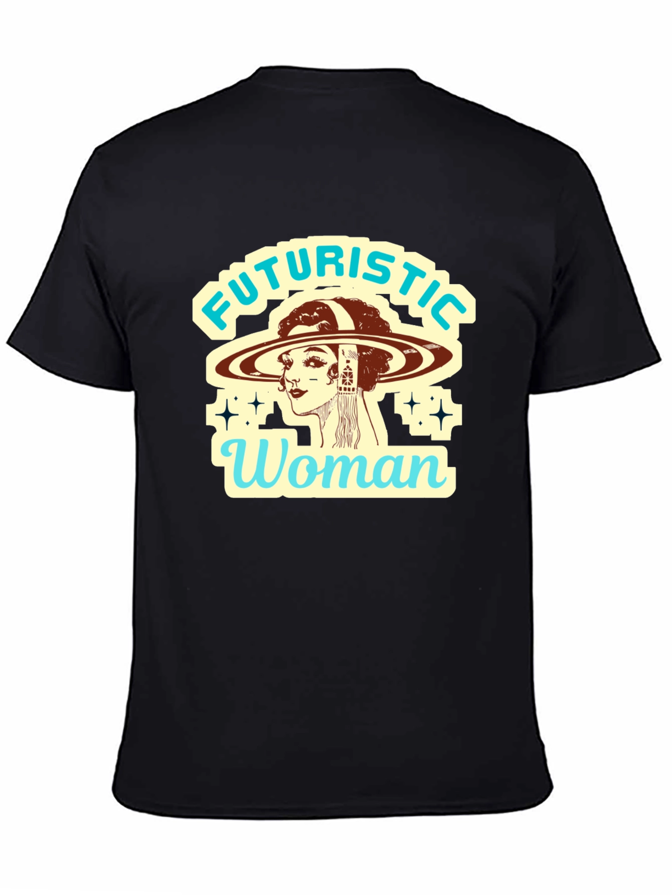Futuristic Woman Graphic Tee - Retro Sci-Fi Style
