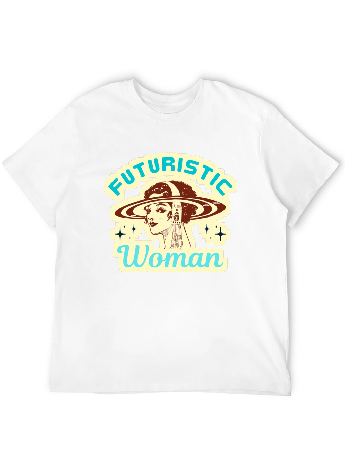 Futuristic Woman Graphic Tee - Retro Sci-Fi Style