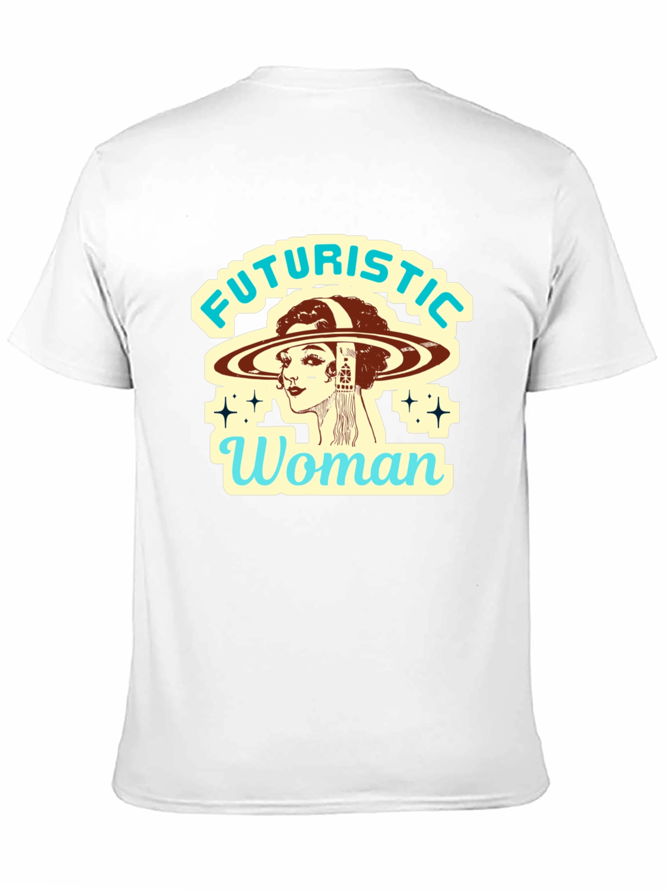 Futuristic Woman Graphic Tee - Retro Sci-Fi Style