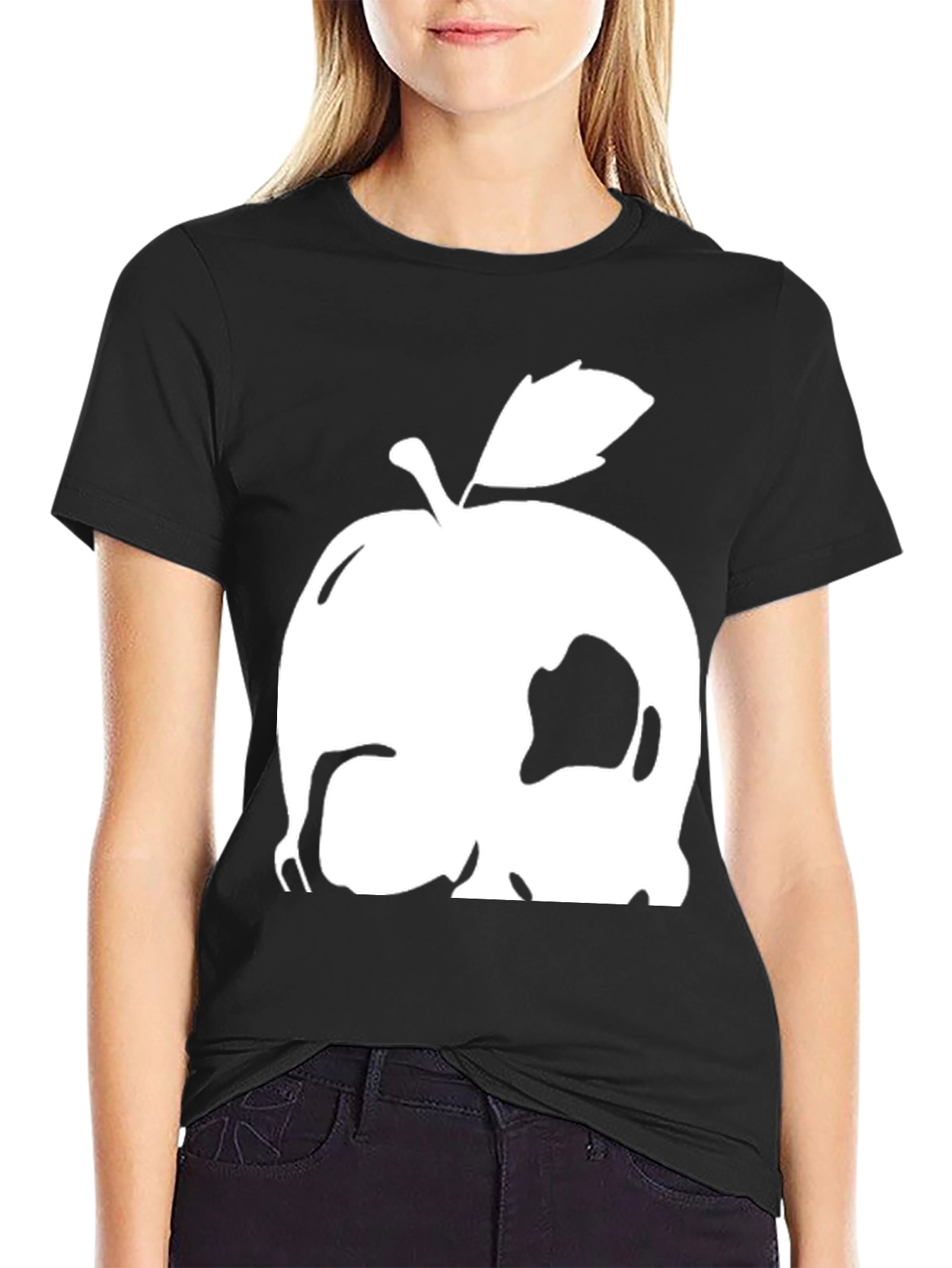 Apple Skull Graphic Tee - Black Cotton Blend
