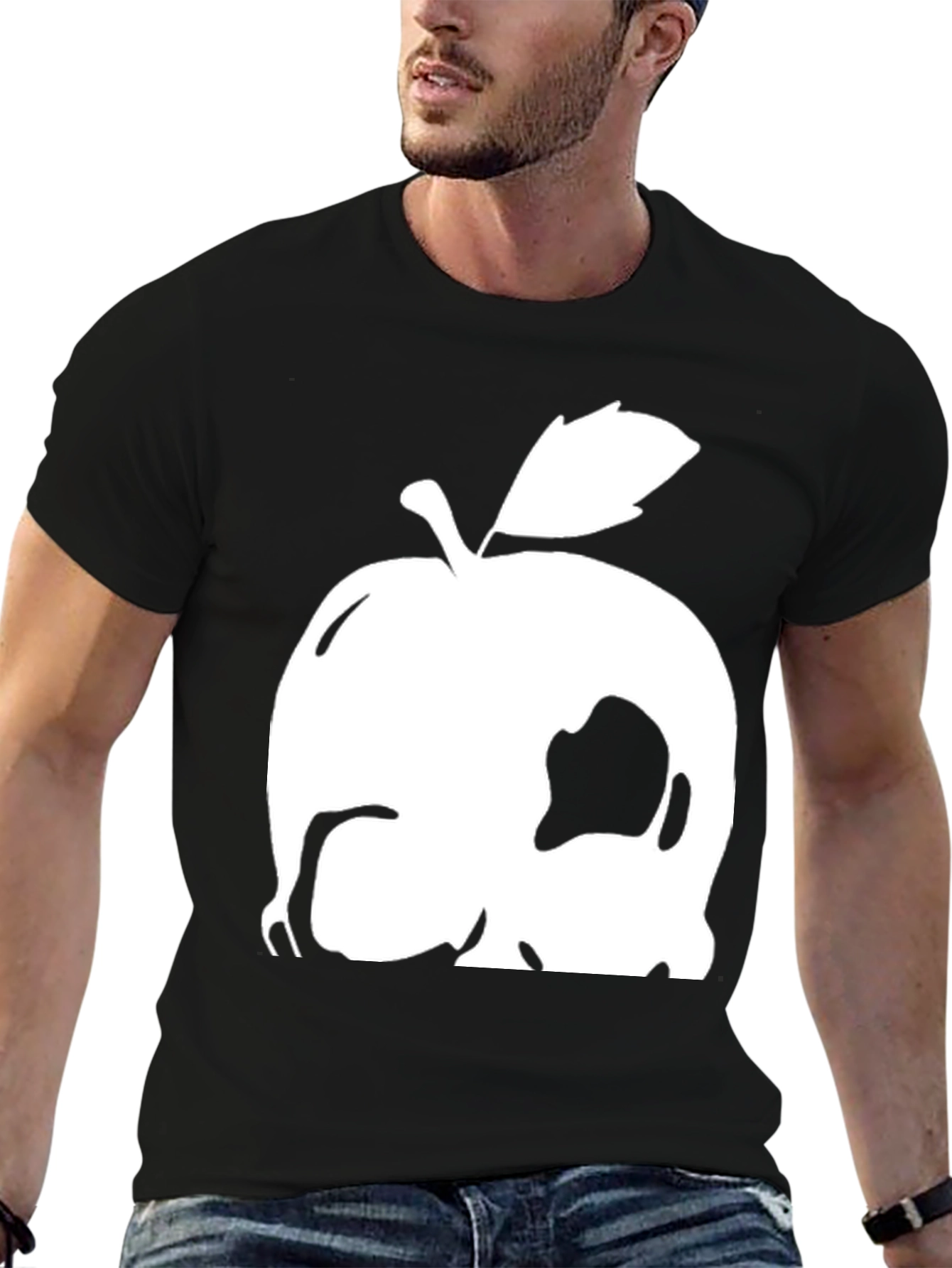 Apple Skull Graphic Tee - Black Cotton Blend