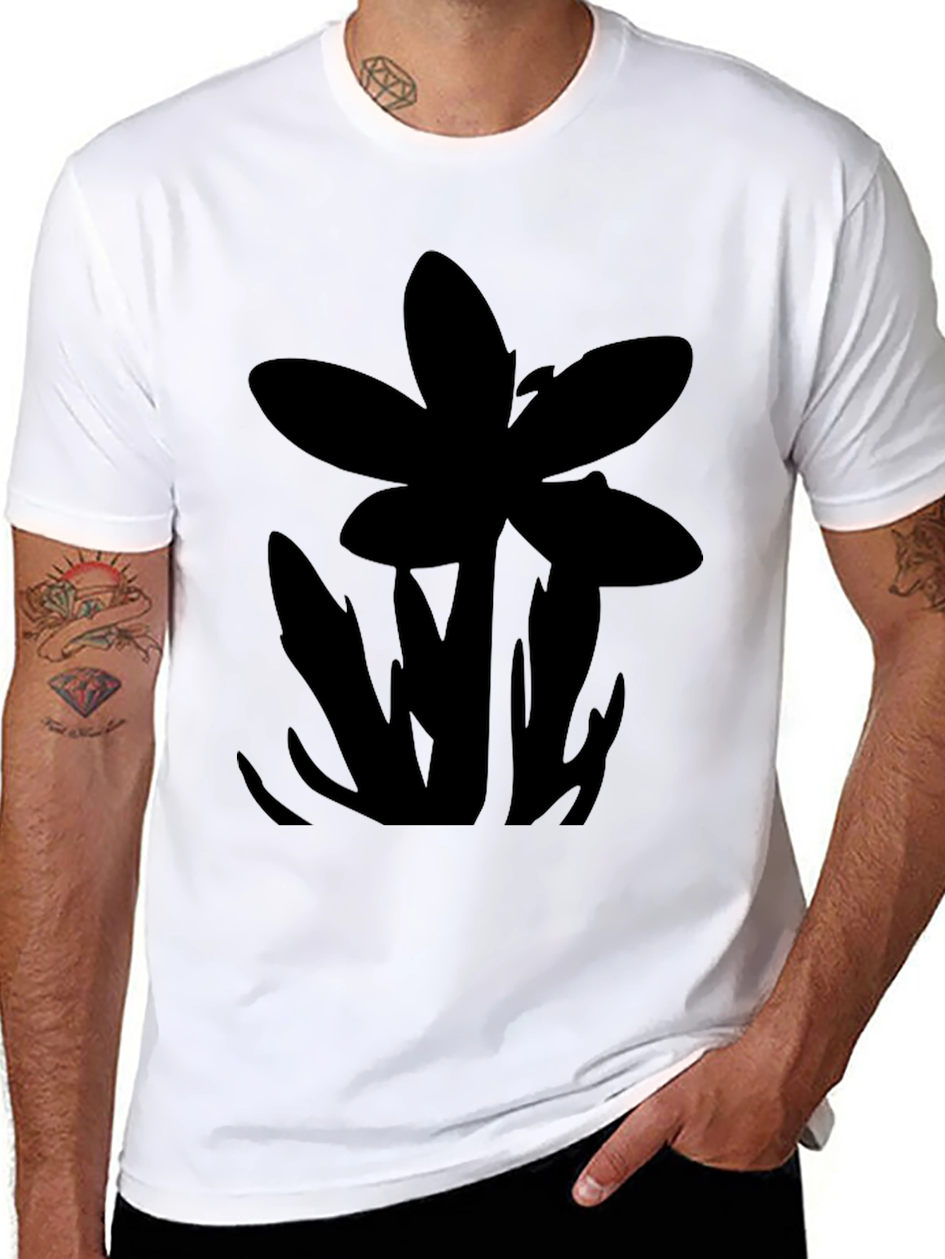 Mens Black T-Shirt with Floral Graphic