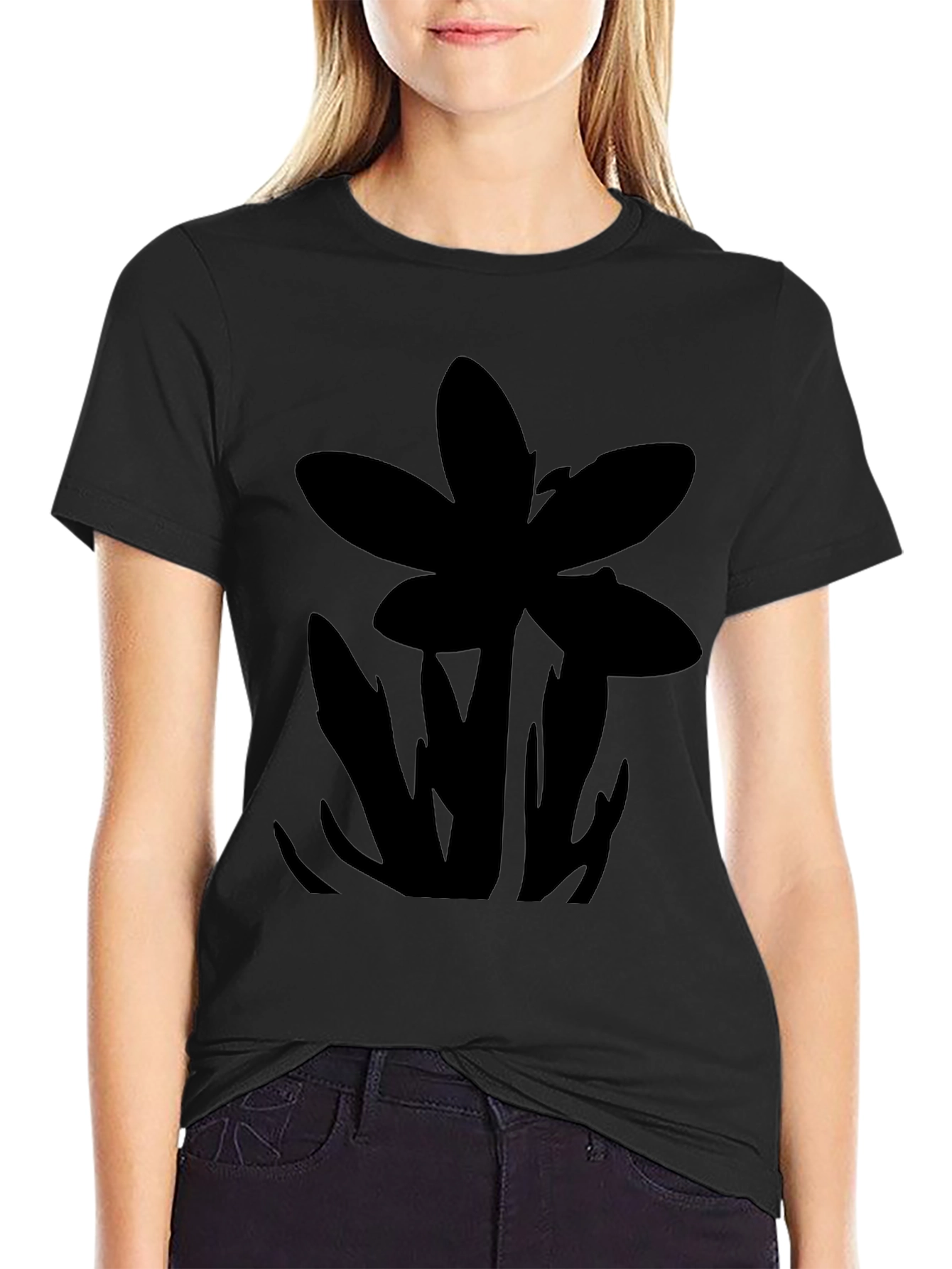 Mens Black T-Shirt with Floral Graphic