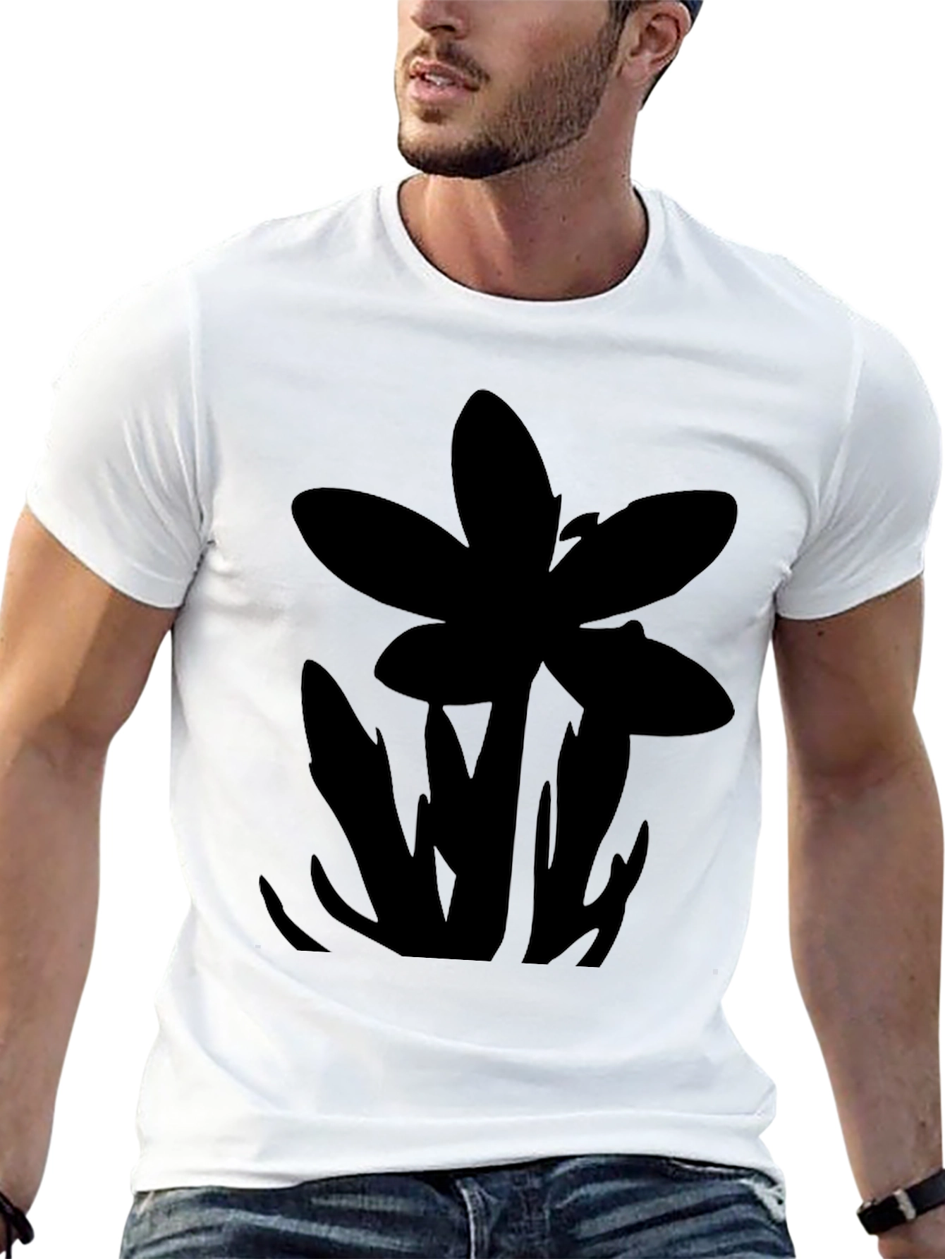 Mens Black T-Shirt with Floral Graphic