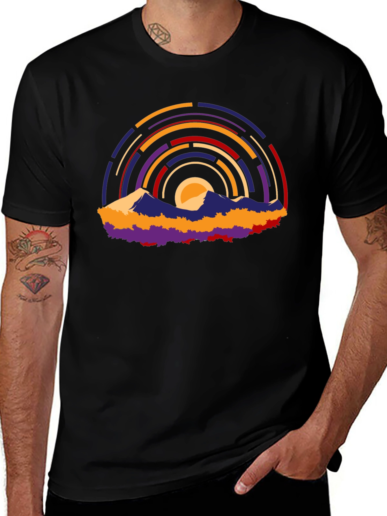 Abstract Mountain Sunset Graphic T-Shirt