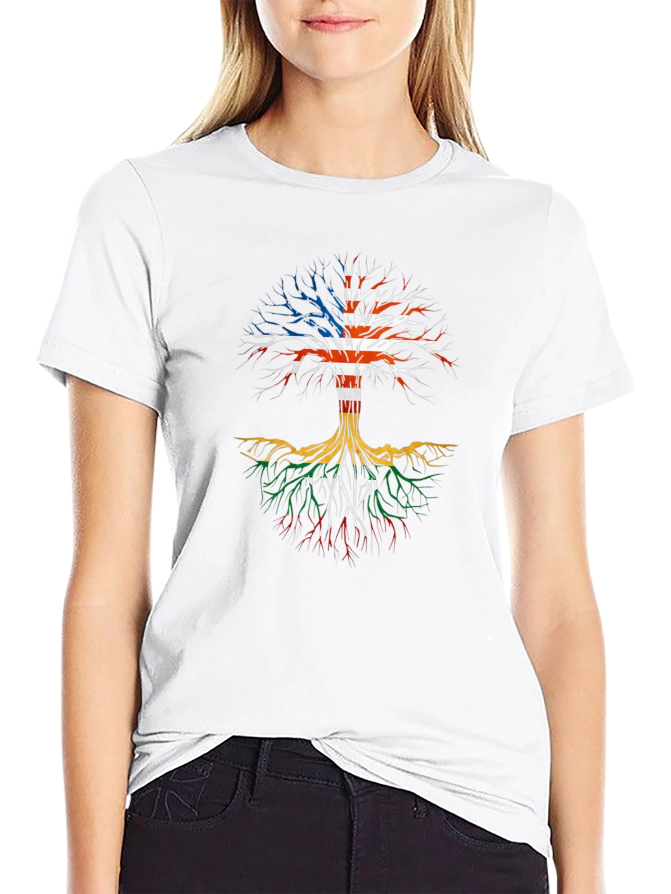 USA Roots Black T-Shirt - Tree of Life Design