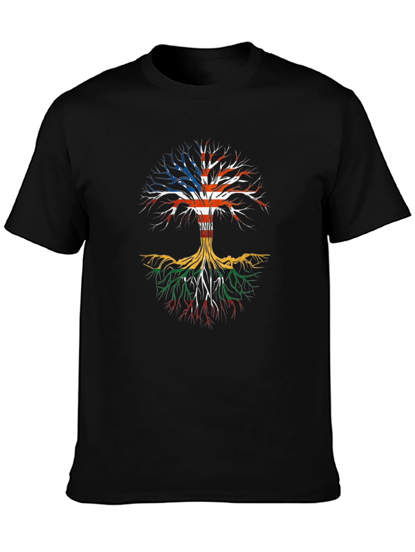 USA Roots Black T-Shirt - Tree of Life Design