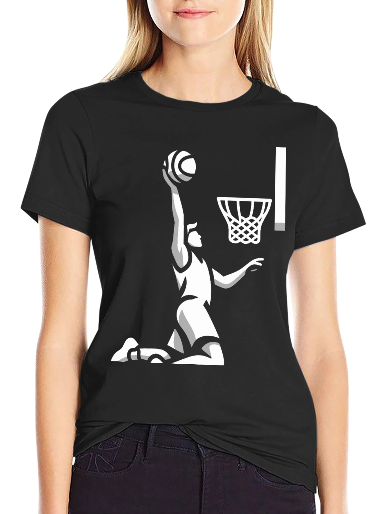 Basketball Dunk Graphic Tee - Black Cotton Shirt