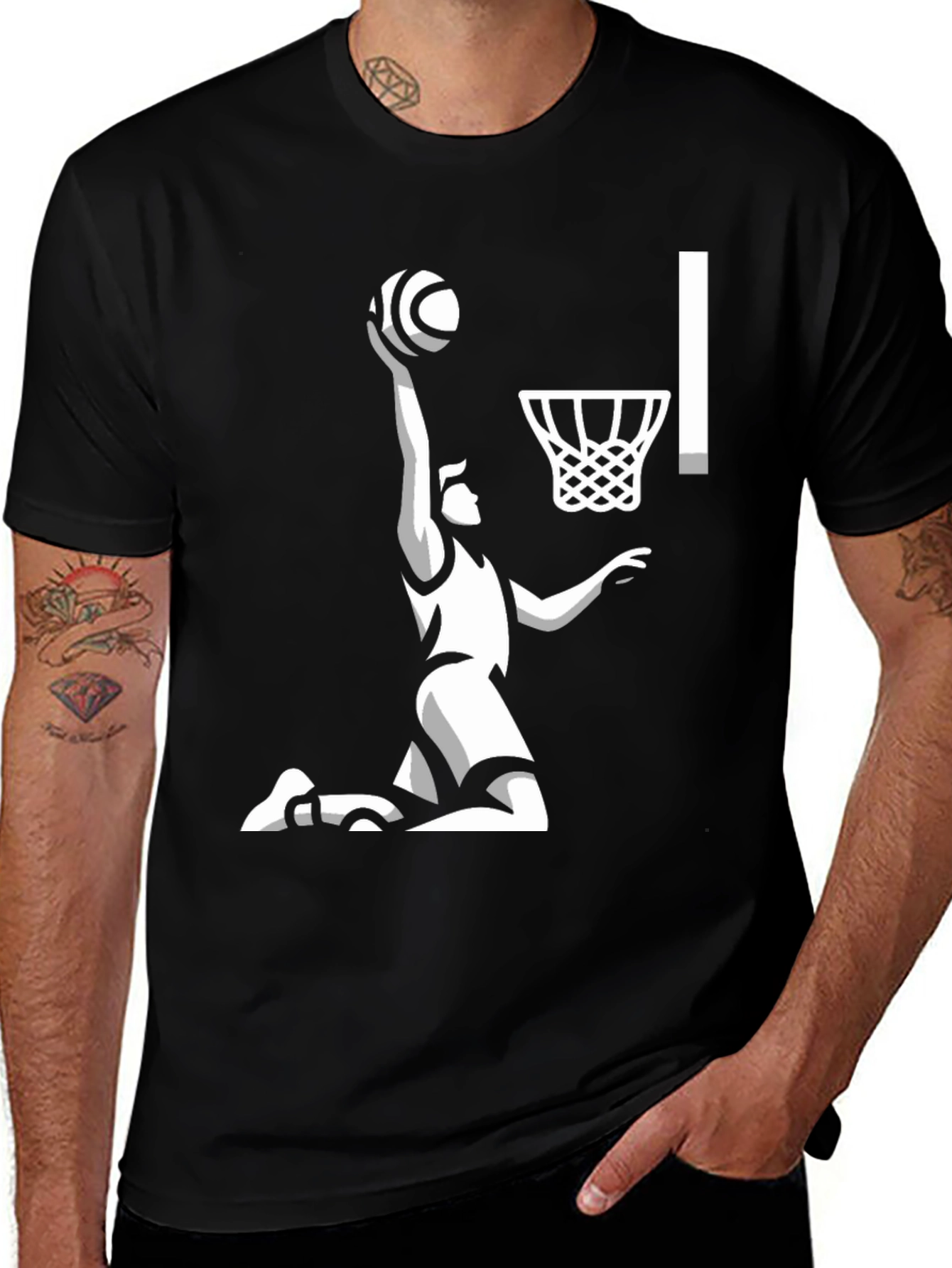 Basketball Dunk Graphic Tee - Black Cotton Shirt