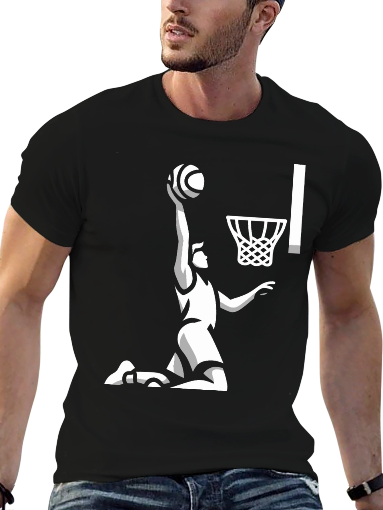 Basketball Dunk Graphic Tee - Black Cotton Shirt