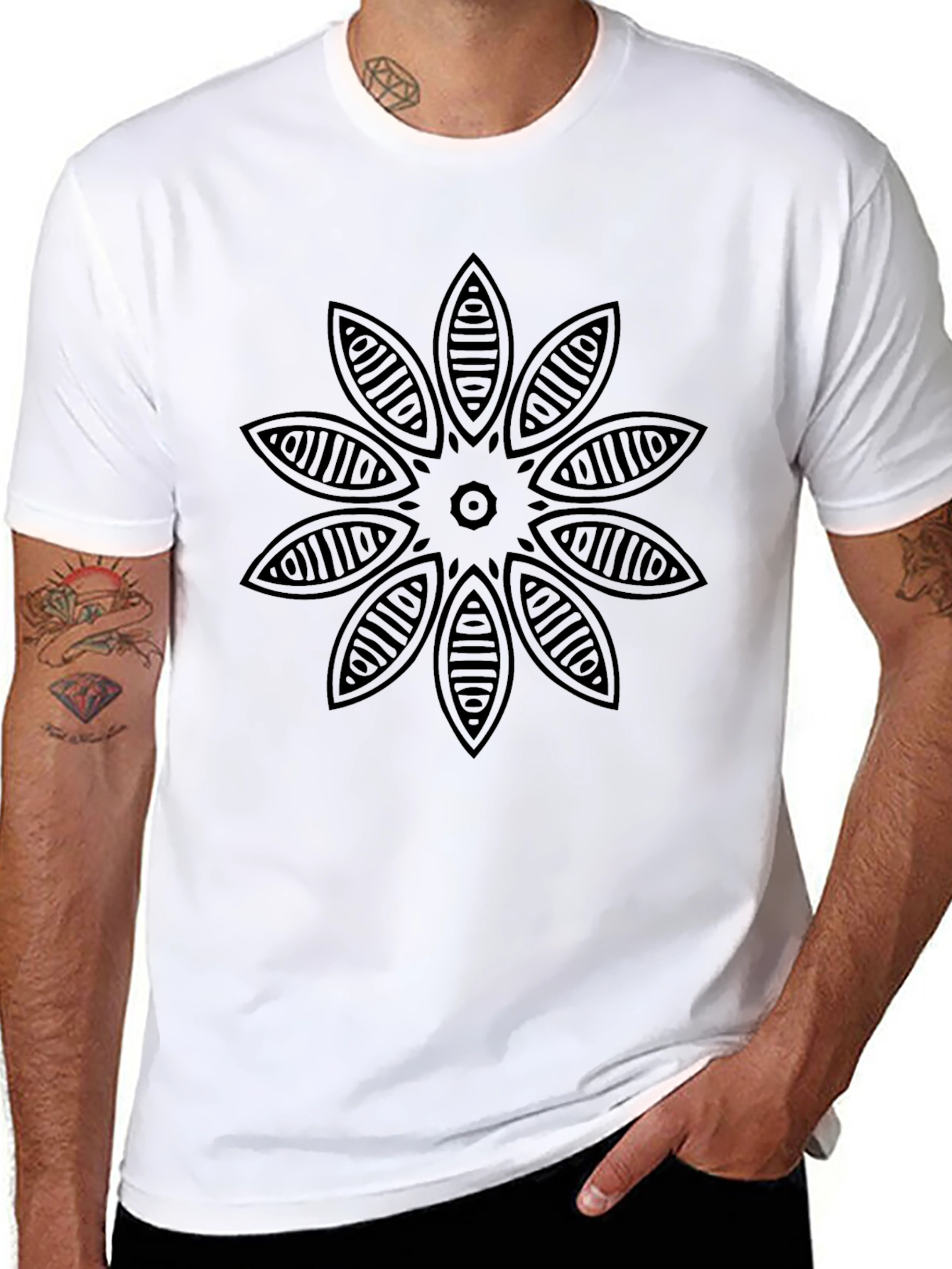Floral Mandala Print Black T-Shirt