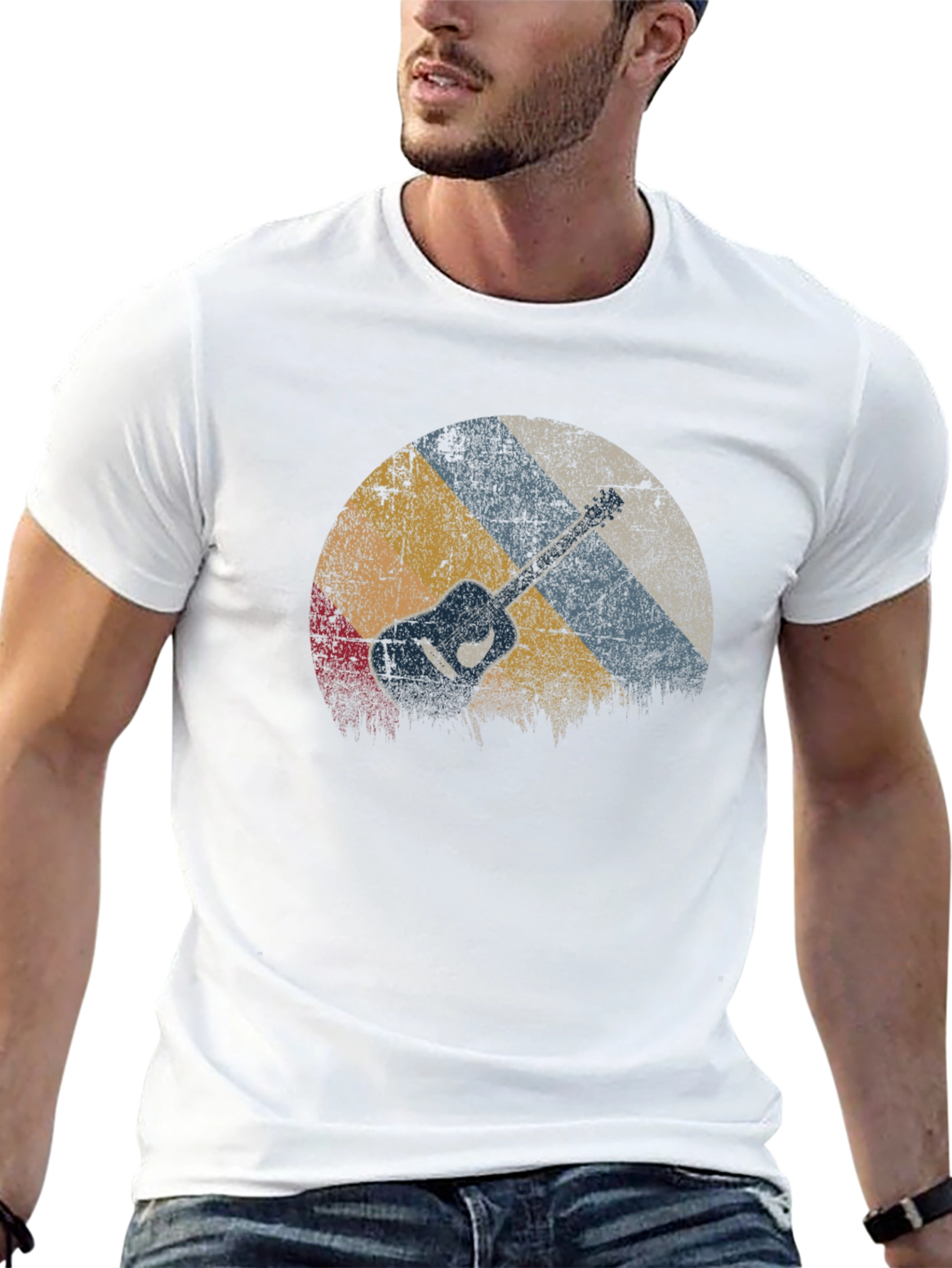 Retro Guitar Graphic Tee - Black Cotton Blend