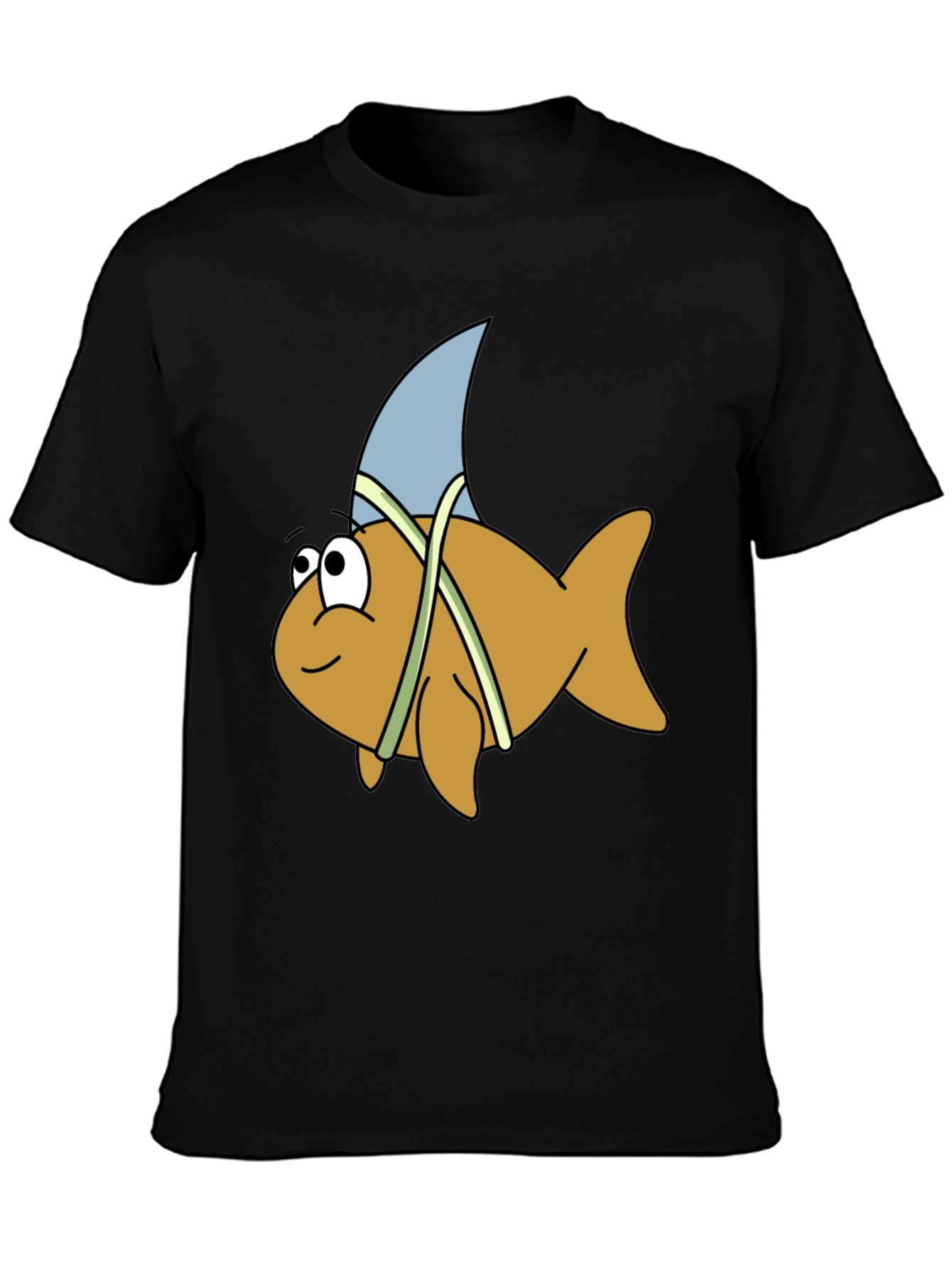Cartoon Shark Fin Fish Black T-Shirt