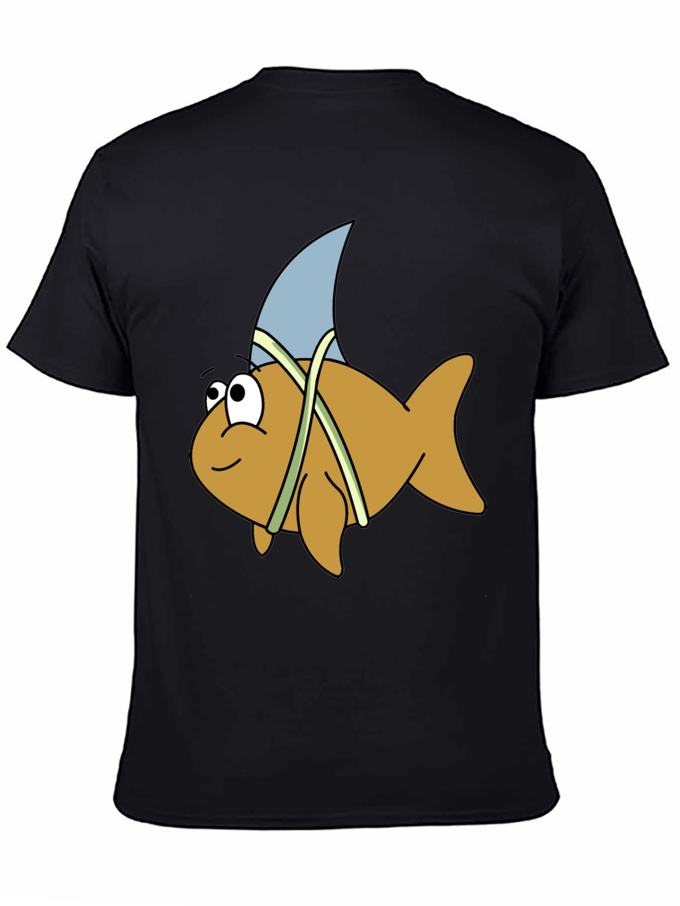 Cartoon Shark Fin Fish Black T-Shirt