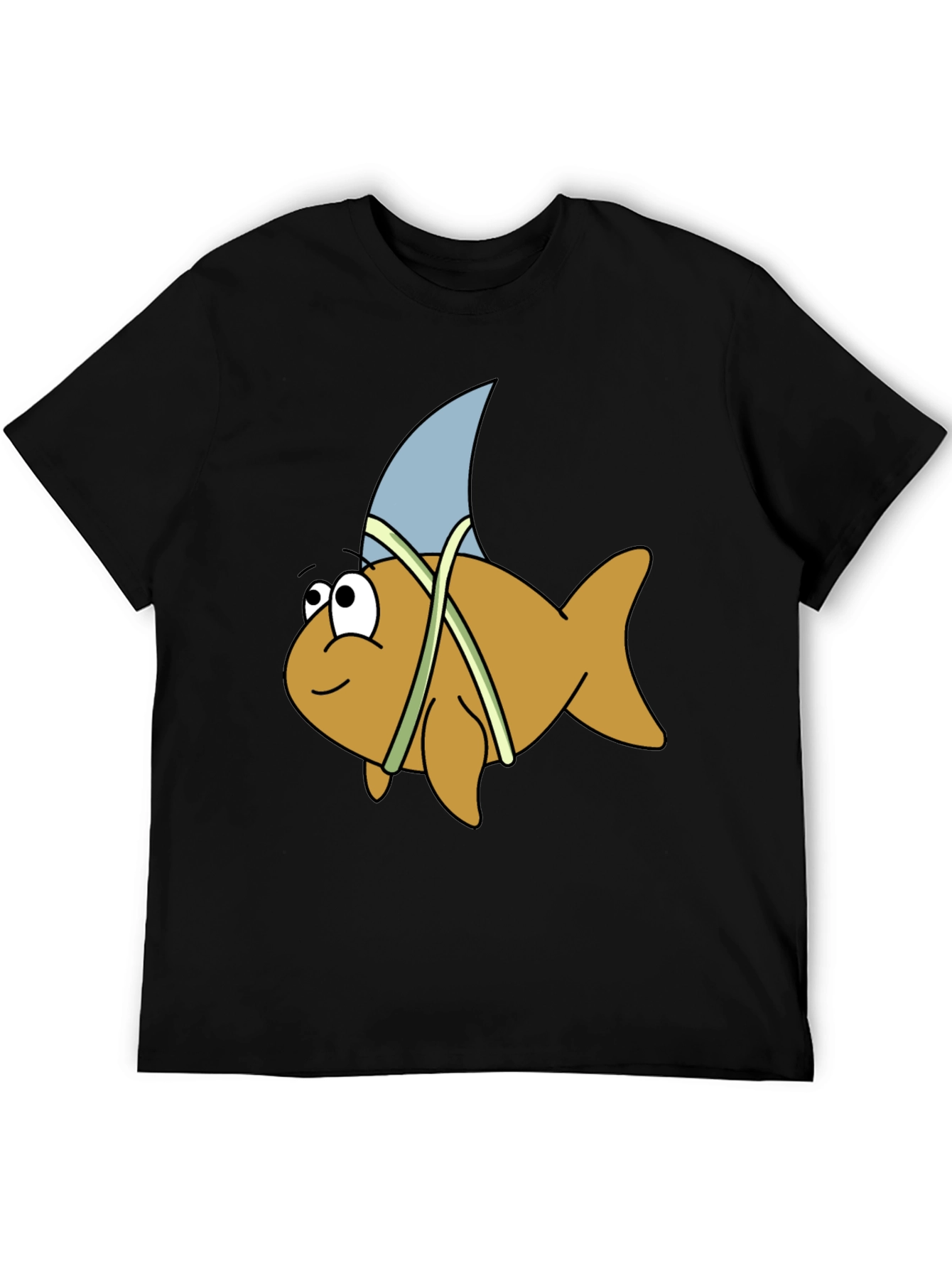 Cartoon Shark Fin Fish Black T-Shirt