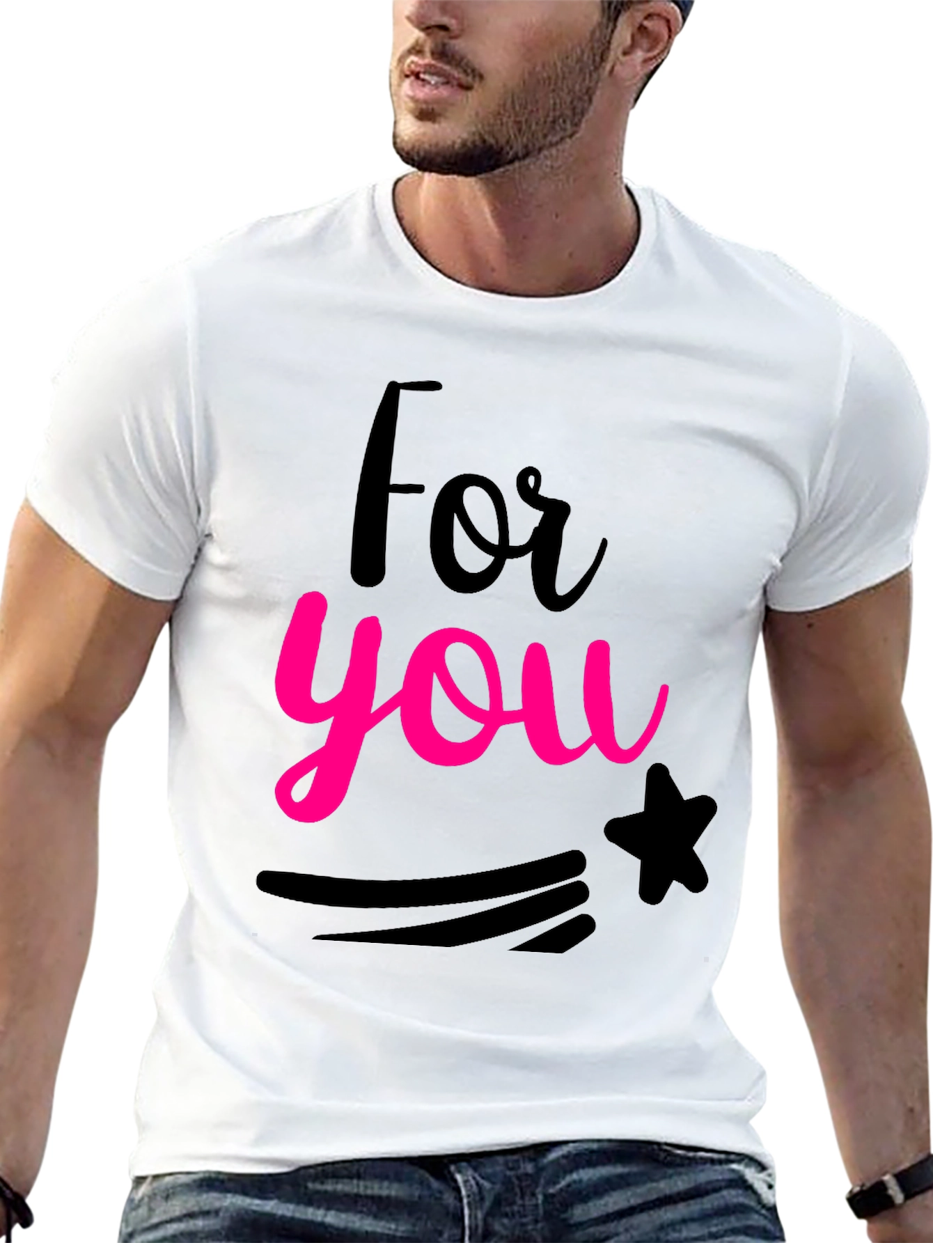 For You Graphic Print Black Crew Neck T-Shirt