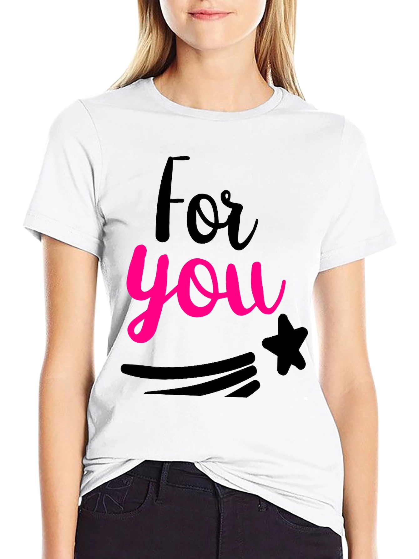 For You Graphic Print Black Crew Neck T-Shirt