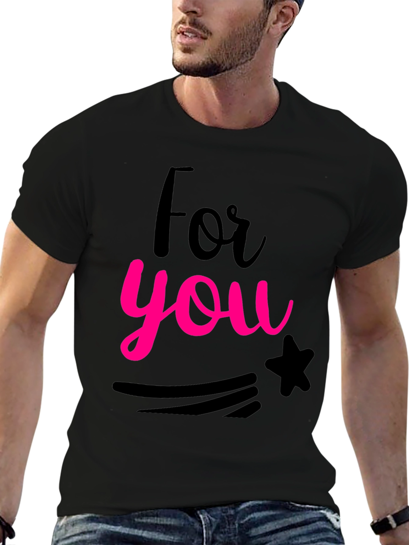 For You Graphic Print Black Crew Neck T-Shirt