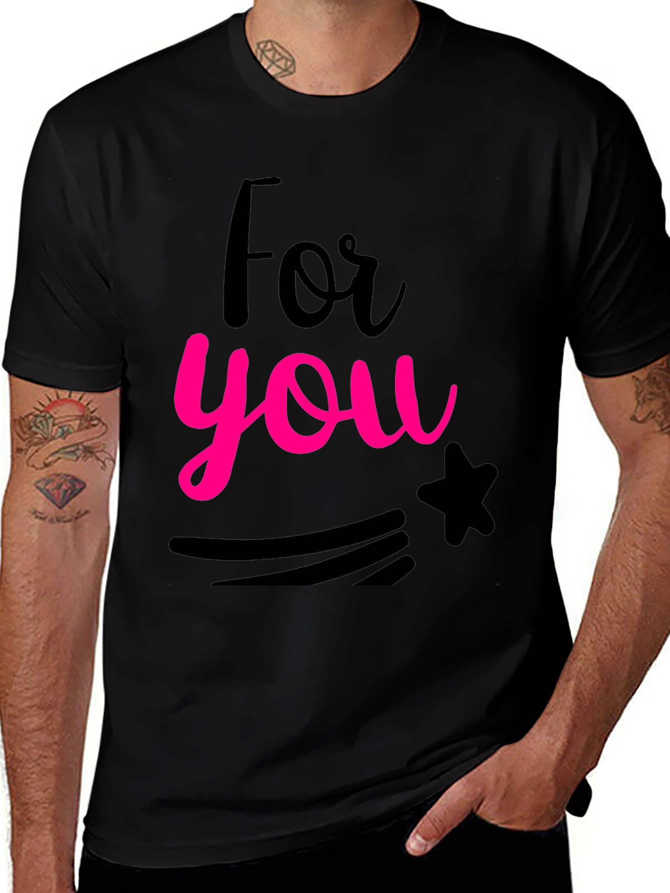 For You Graphic Print Black Crew Neck T-Shirt