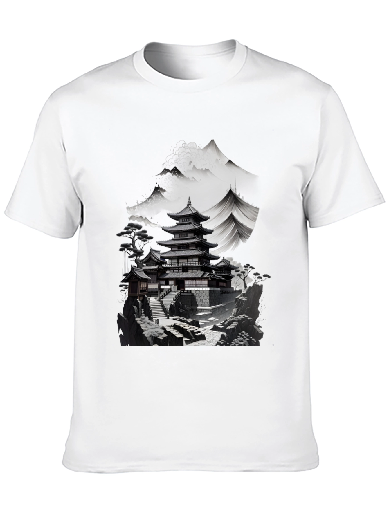 Japanese Temple Mountain Graphic Tee - Black