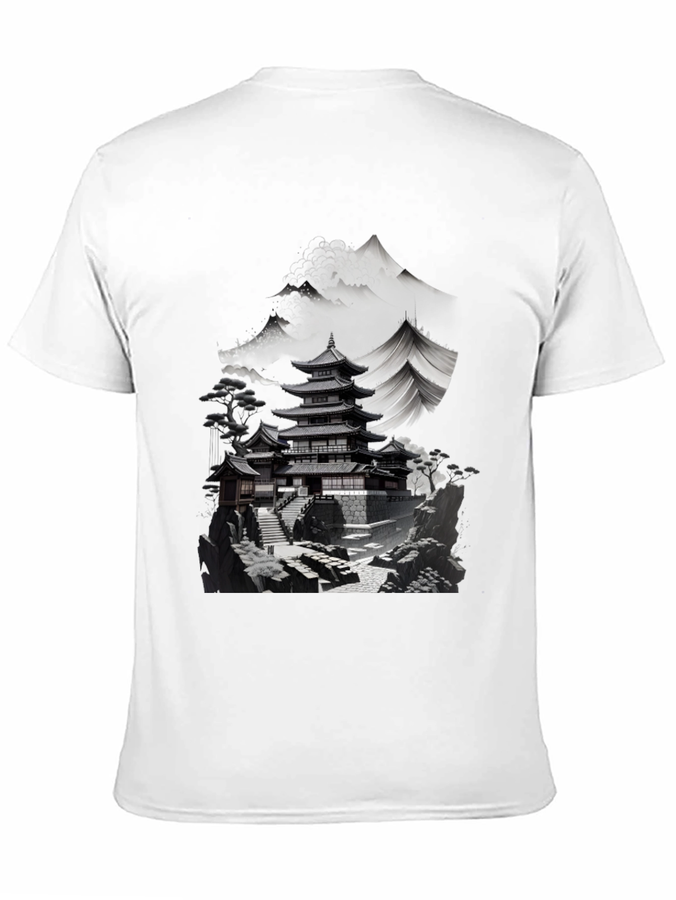Japanese Temple Mountain Graphic Tee - Black