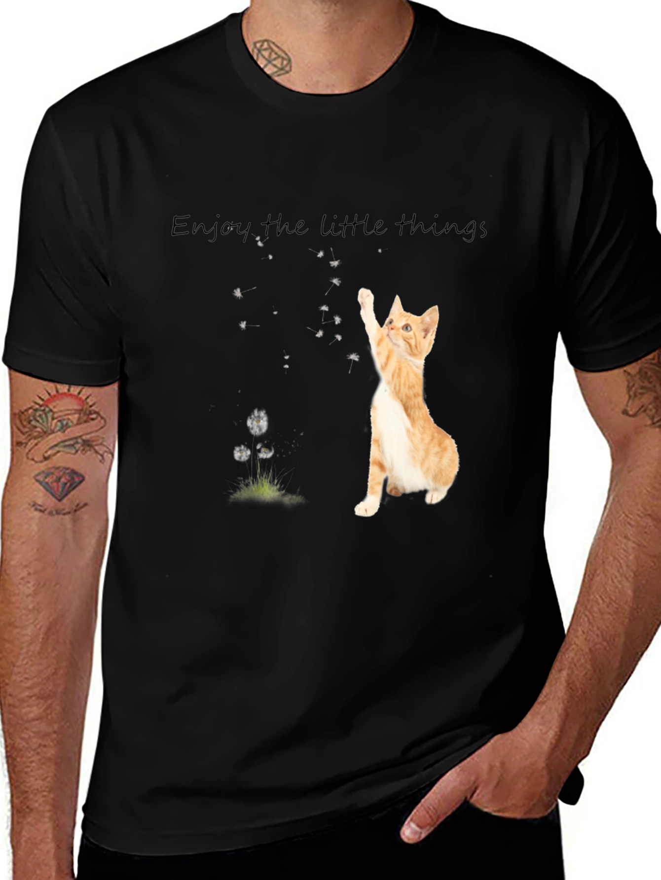 Cute Cat Enjoy the Little Things Black T-Shirt