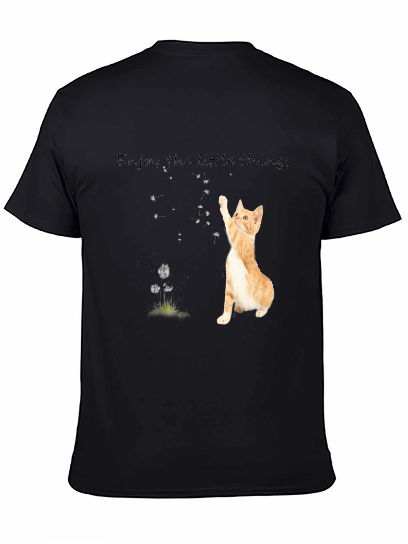 Cute Cat Enjoy the Little Things Black T-Shirt