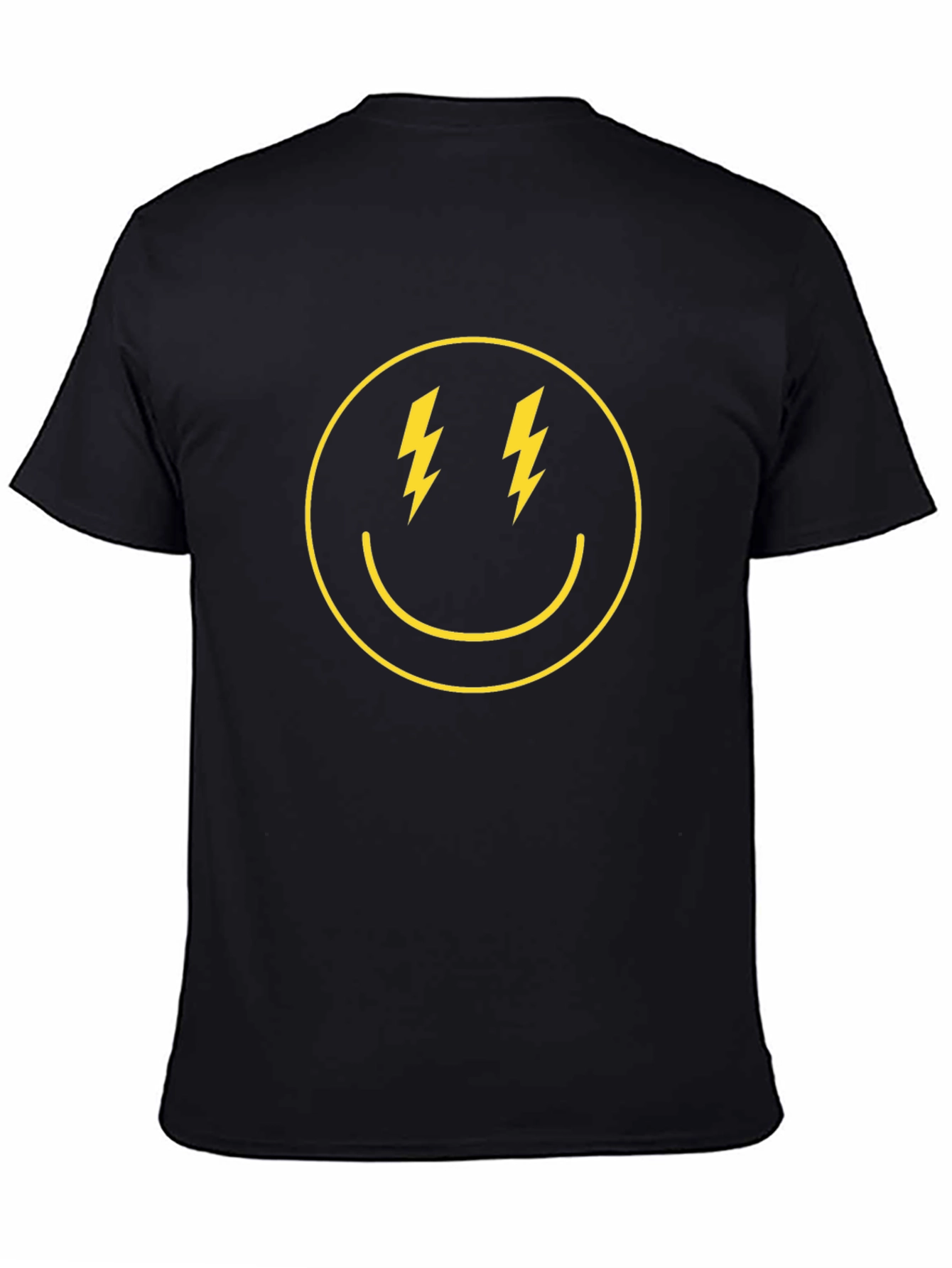 Lightning Bolt Smiley Face Graphic Tee - Black