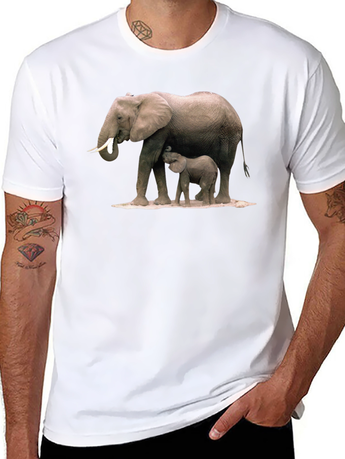 Elephant Mom and Baby Black T-Shirt
