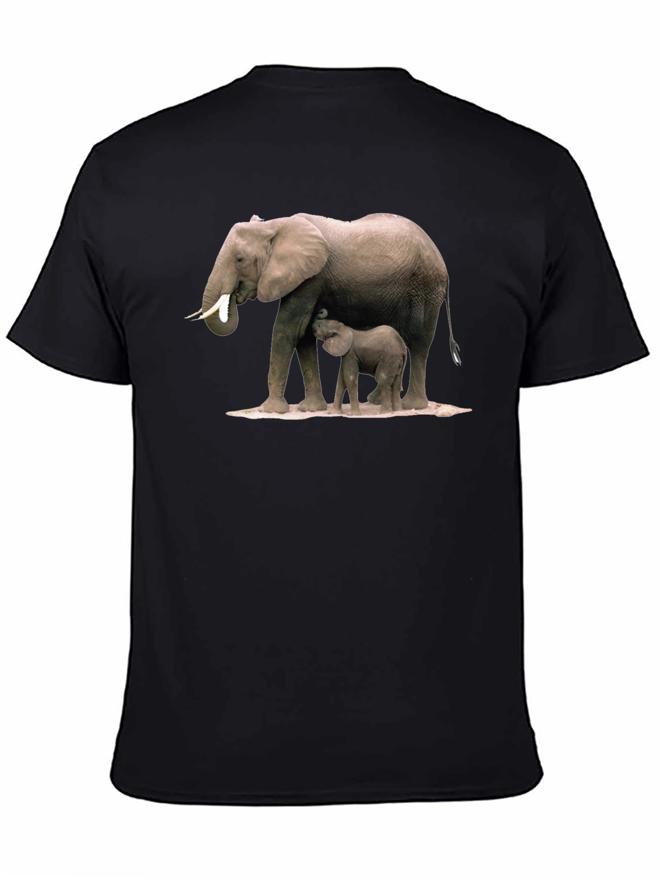 Elephant Mom and Baby Black T-Shirt