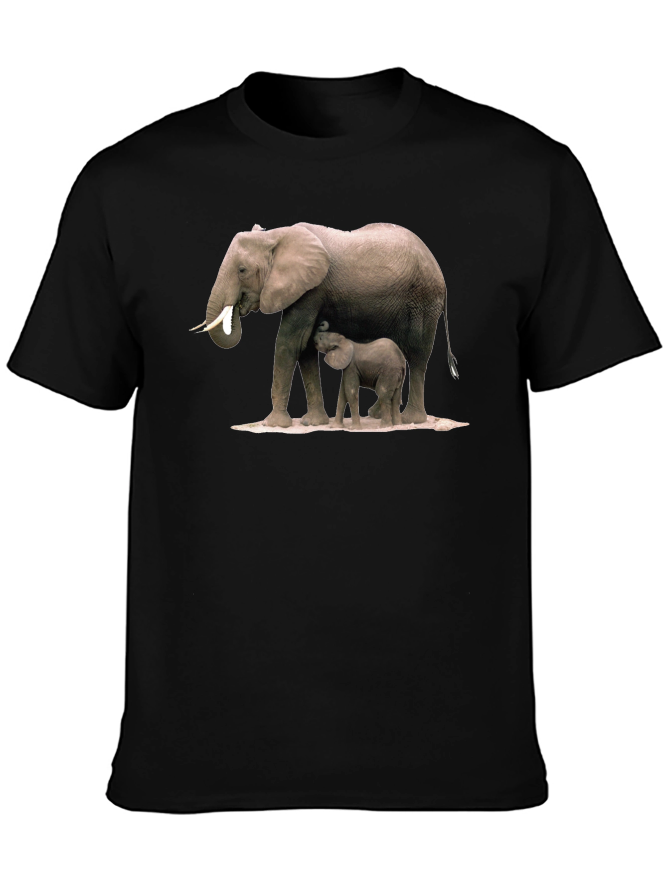 Elephant Mom and Baby Black T-Shirt