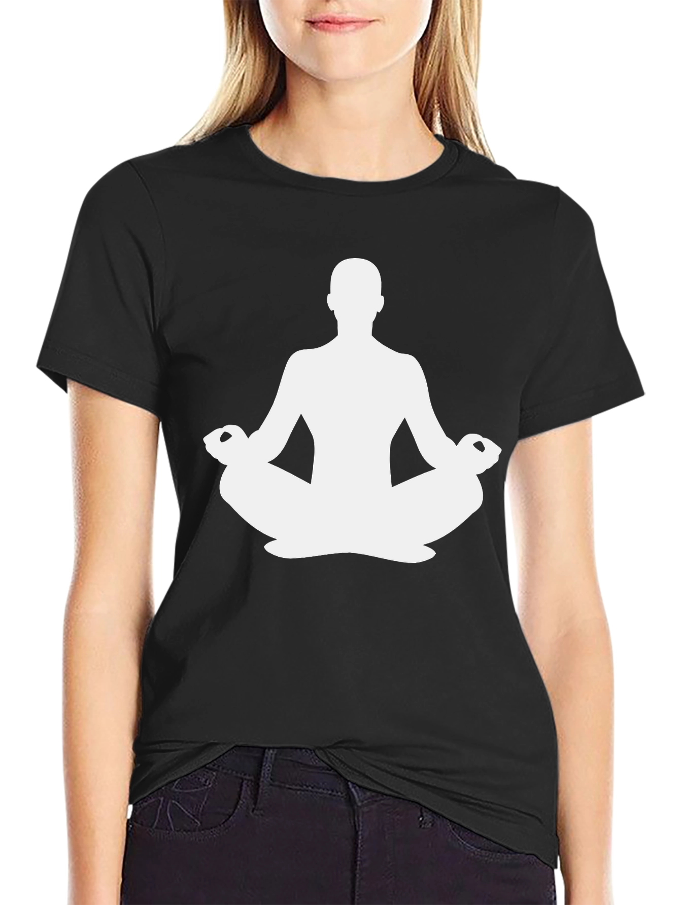 Meditating Man Graphic Tee - Black Cotton Casual Top