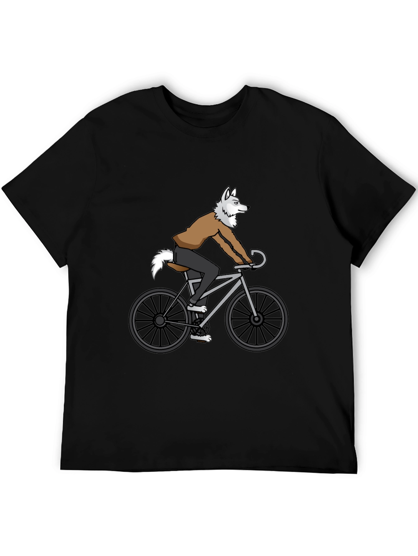 Wolf Riding Bike Graphic Tee - Quirky Mens T-Shirt