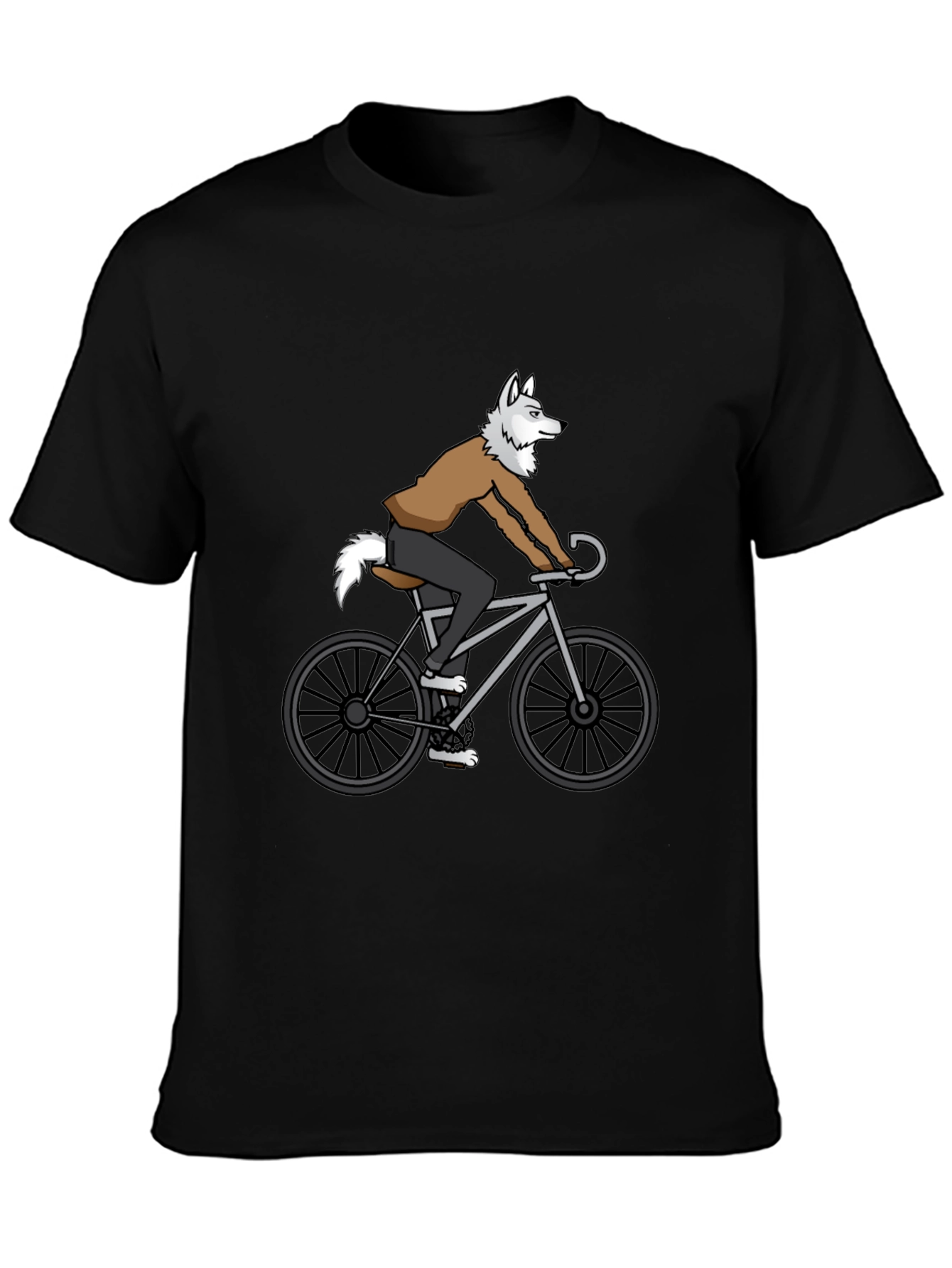 Wolf Riding Bike Graphic Tee - Quirky Mens T-Shirt