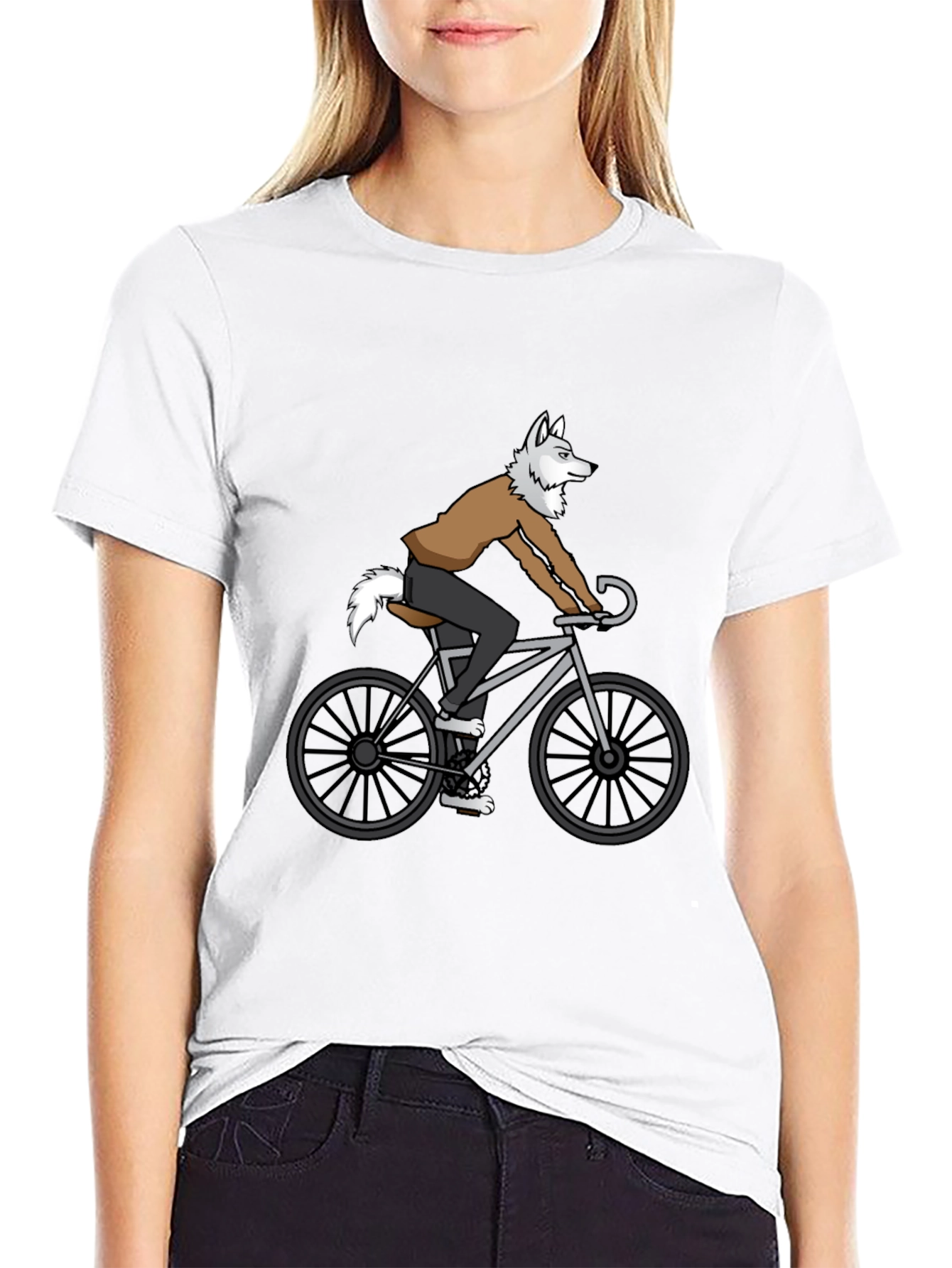 Wolf Riding Bike Graphic Tee - Quirky Mens T-Shirt