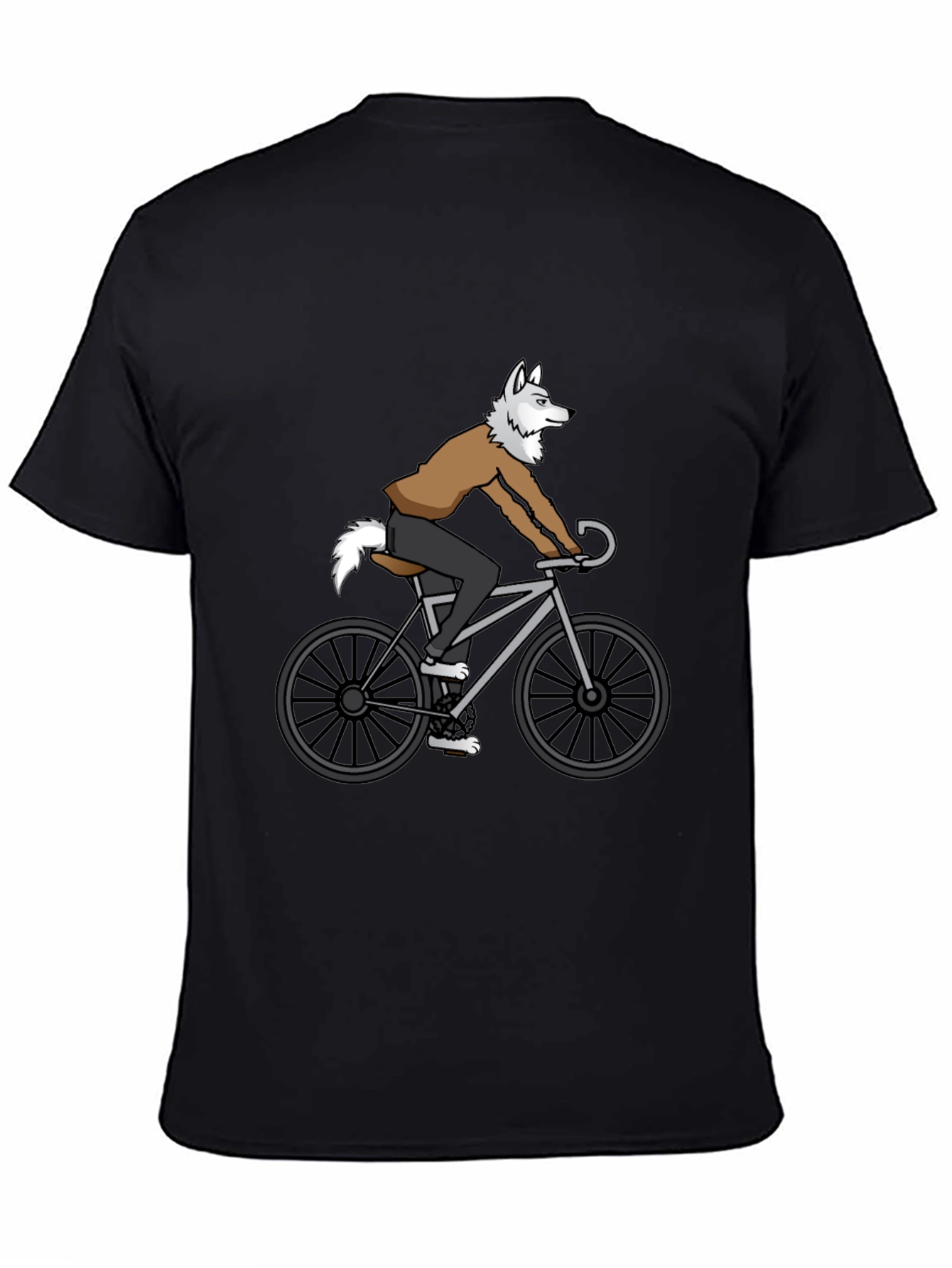Wolf Riding Bike Graphic Tee - Quirky Mens T-Shirt
